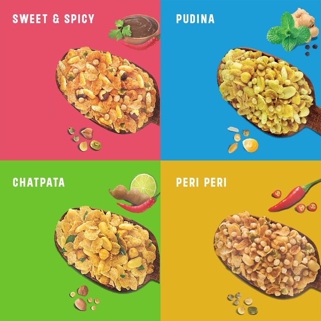 Roasty Tasty Millet Namkeen Combo | 100% Roasted, Non-Fried Munchies | 4 Flavours – Pudina, Peri Peri, Chatpata, Sweet & Spicy | 20% Millets | Healthy Snacks for Kids & Adults | Palm Oil-Free | 300g — image 3