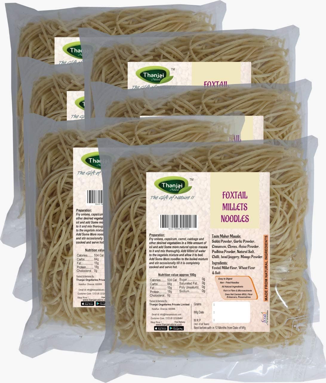 Thanjai Natural Foxtail Millet Noodles 180 Grams X 6 (1080 Grams) of Homemade Natural Millet Noodles(No Preservatives, No Chemicals, No Artificial Extract) — image 2