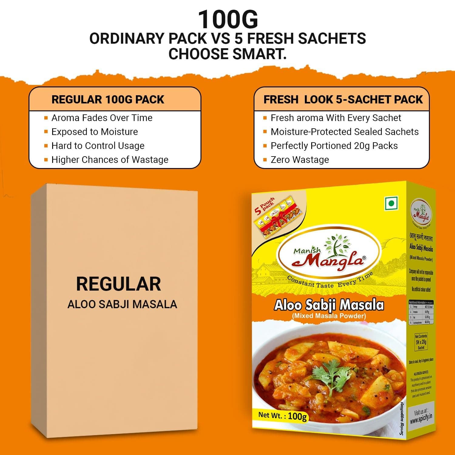 Manish Mangla Aloo Sabji Masala 100g | No Onion No Garlic Spice Mix | Authentic Indian Taste | Perfect for Potato Curries & Veg Dishes | Premium Quality Masala — image 4