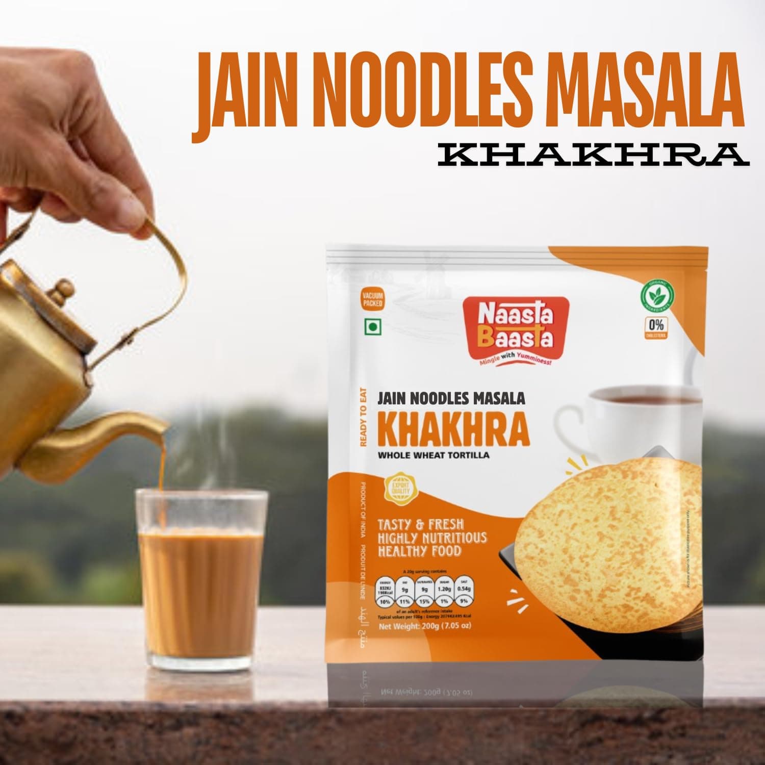 Naasta Baasta Jain Noodles Masala Khakhra - Savory, Crispy, Vegan, Pack of 4, Unique Flavor, Indian Snack 200g, Pack of 4 — image 4