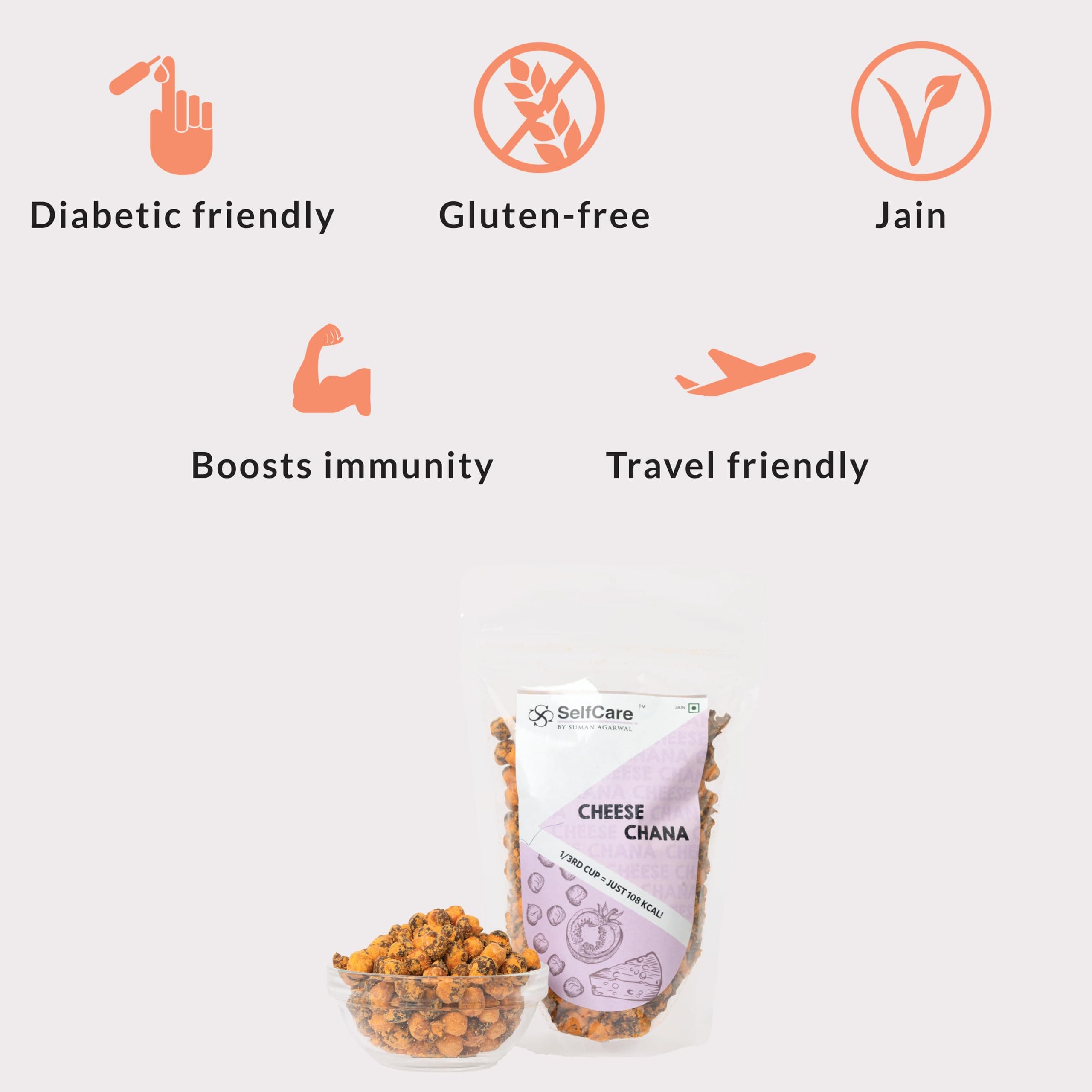 SelfCare By Suman Agarwal Cheese Chana Pack of 1 200g | Healthy - Roasted - Gluten free | Snacks - Namkeen - Grocery | Crispy - Chatpata - Tea time Snacking | Travel & Jain Friendly — image 3