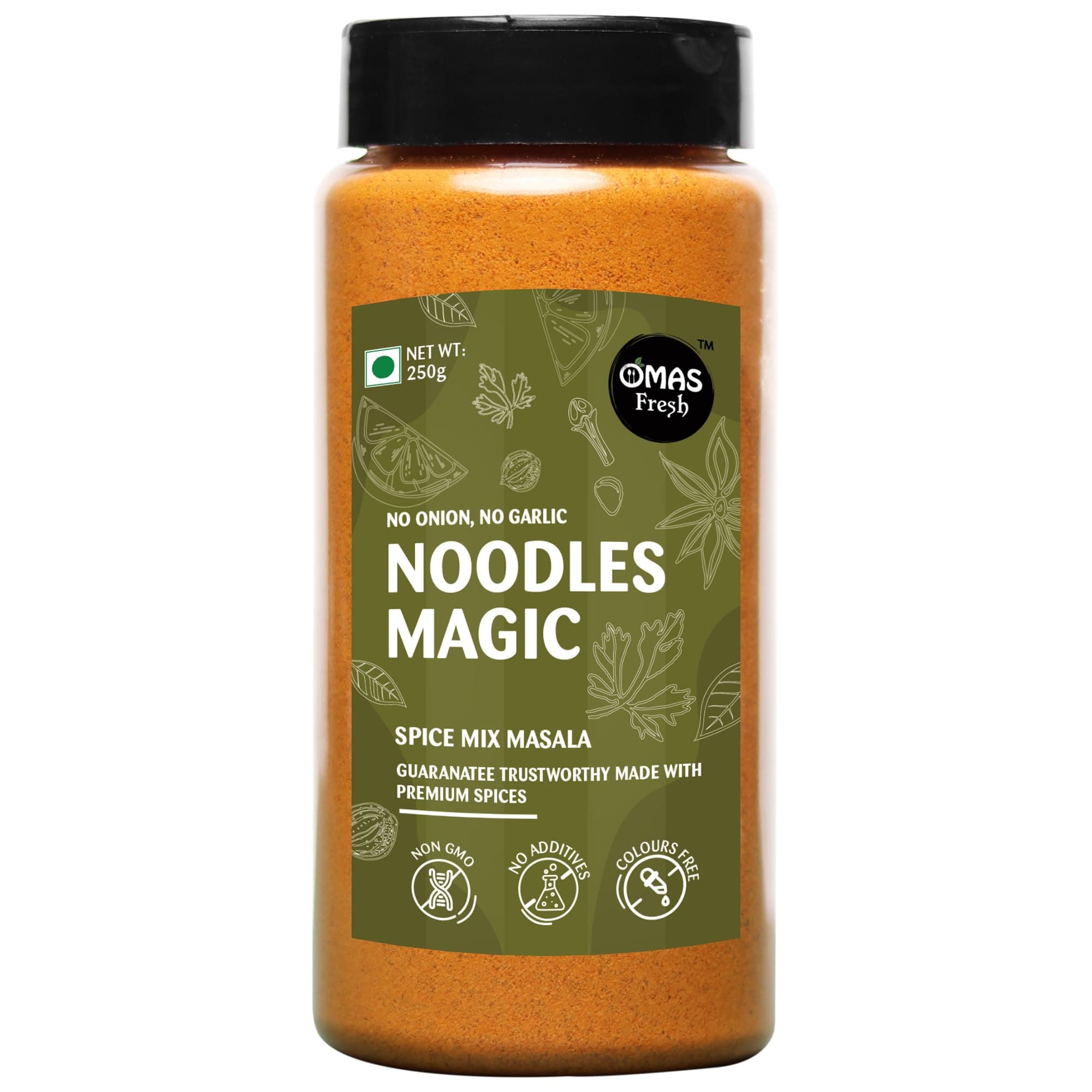 Omas Fresh No Onion No Garlic Noodles Magic Mix Masala | Jain Seasoning For Instant Noodles, Sabjis, Pasta | No Additives & Preservatives | 250g Big Saver Pack