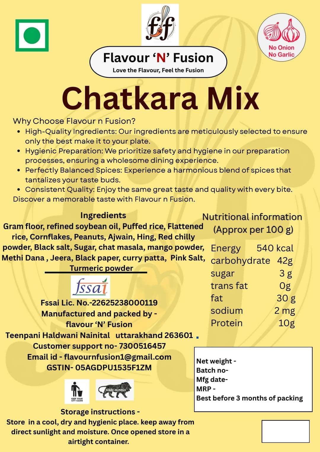 FLAVOUR N FUSION Chatkara Mix Namkeen | Crispy and Crunchy Savoury Snack | NO Onion NO Garlic | Handmade and Hygienically Prepared | No Artificial Colors or Flavours | Freshly Packed | 250 gm — image 2