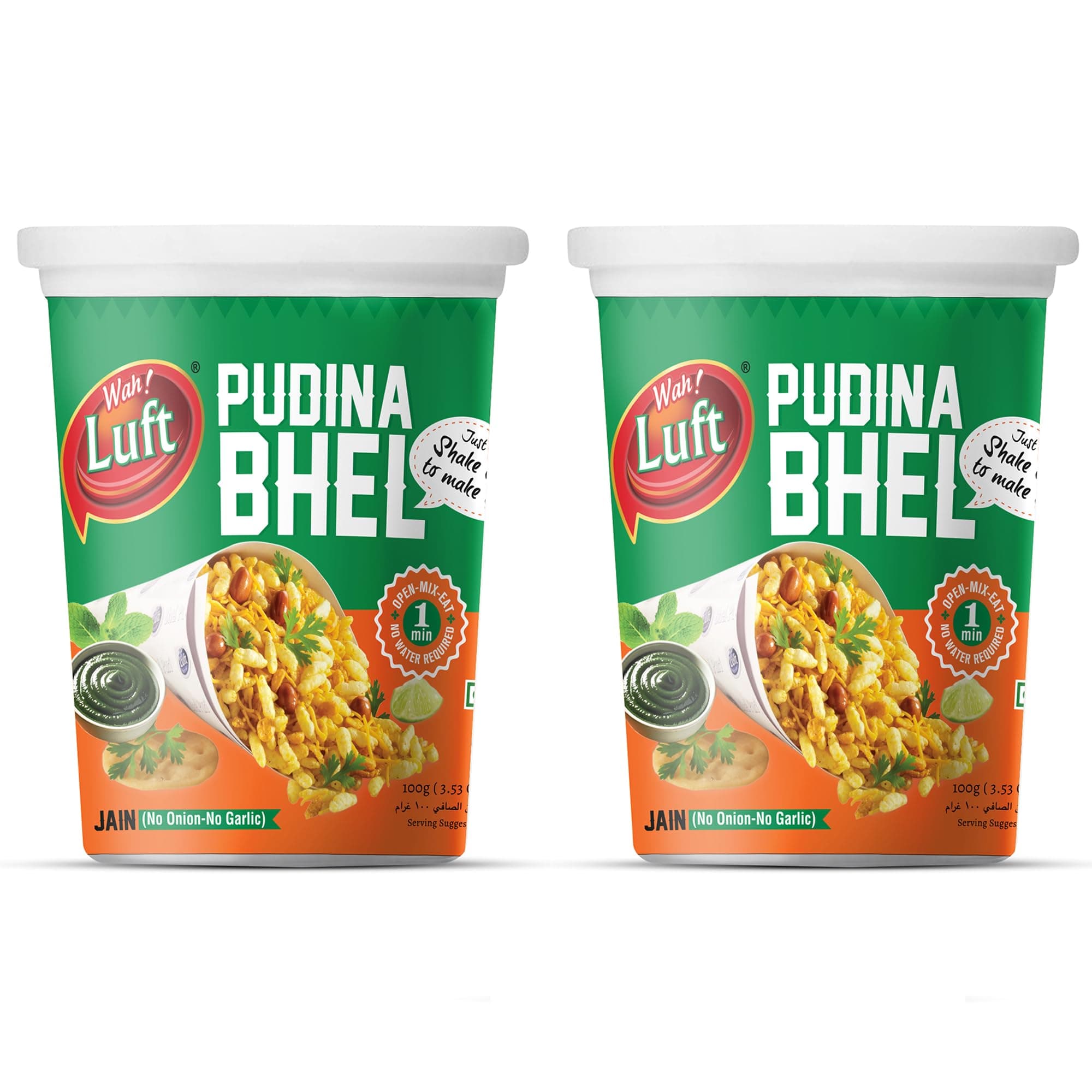 Wah Luft Instant Pudina Bhel Puri Cup (Jain), 100 g - Pack of 2, Ready to Eat Snacks, Namkeen, 100% Vegetarian, Crispy and Crunchy Bhelpuri Mix- Travel-Friendly Indian Chaat Combo, Chutney Inside — image 2