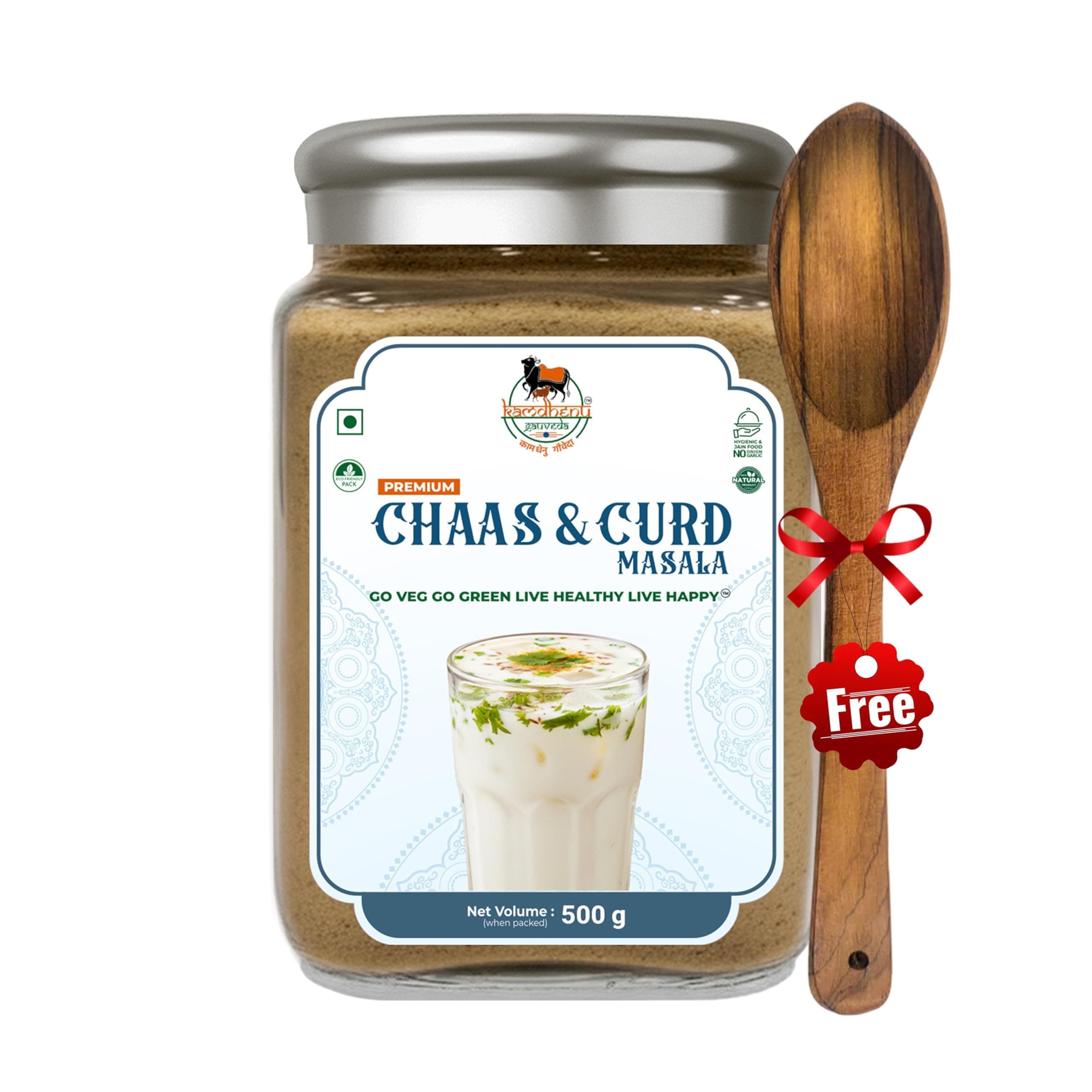 Kamdhenu Gauveda Buttermilk Masala 500g – 100% Natural Chaas & Curd Spice Mix | Traditional Digestive Blend | No Preservatives | FSSAI Certified | Packed in Organic Glass Bottle | Vegan Jain | 500g Chaas Masala |