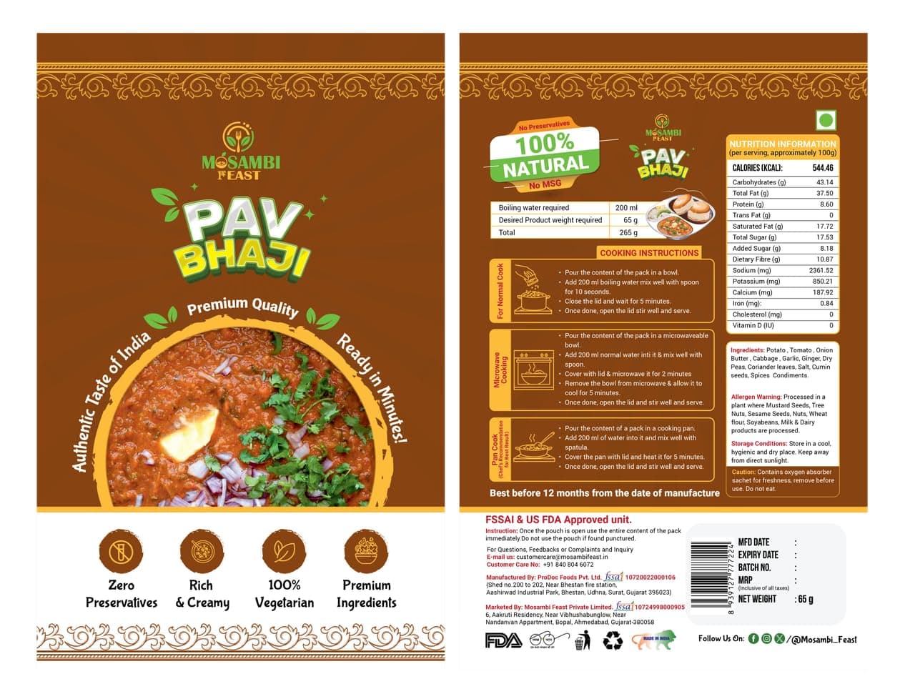 MOSAMBI FEAST Ready-to-Eat Jain Pav Bhaji | 100% Natural Zero Preservatives | Rich Creamy Authentic Indian Street Food | Healthy Vegetarian Meal — image 2