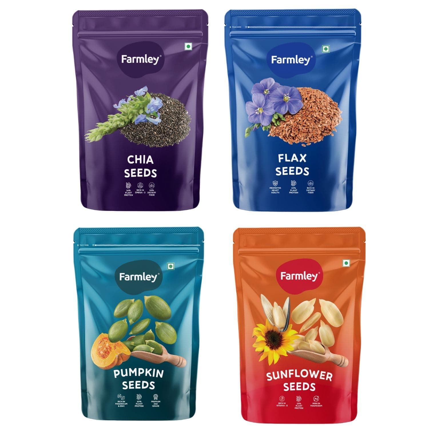 Farmley Edible Seeds Combo 800 g | Chia Seed + Sunflower Seed + Pumpkin Seed I Superfood Mix for Healthy Eating | Rich in Protein & Fiber (200g, each) (Pack of 4) — image 2