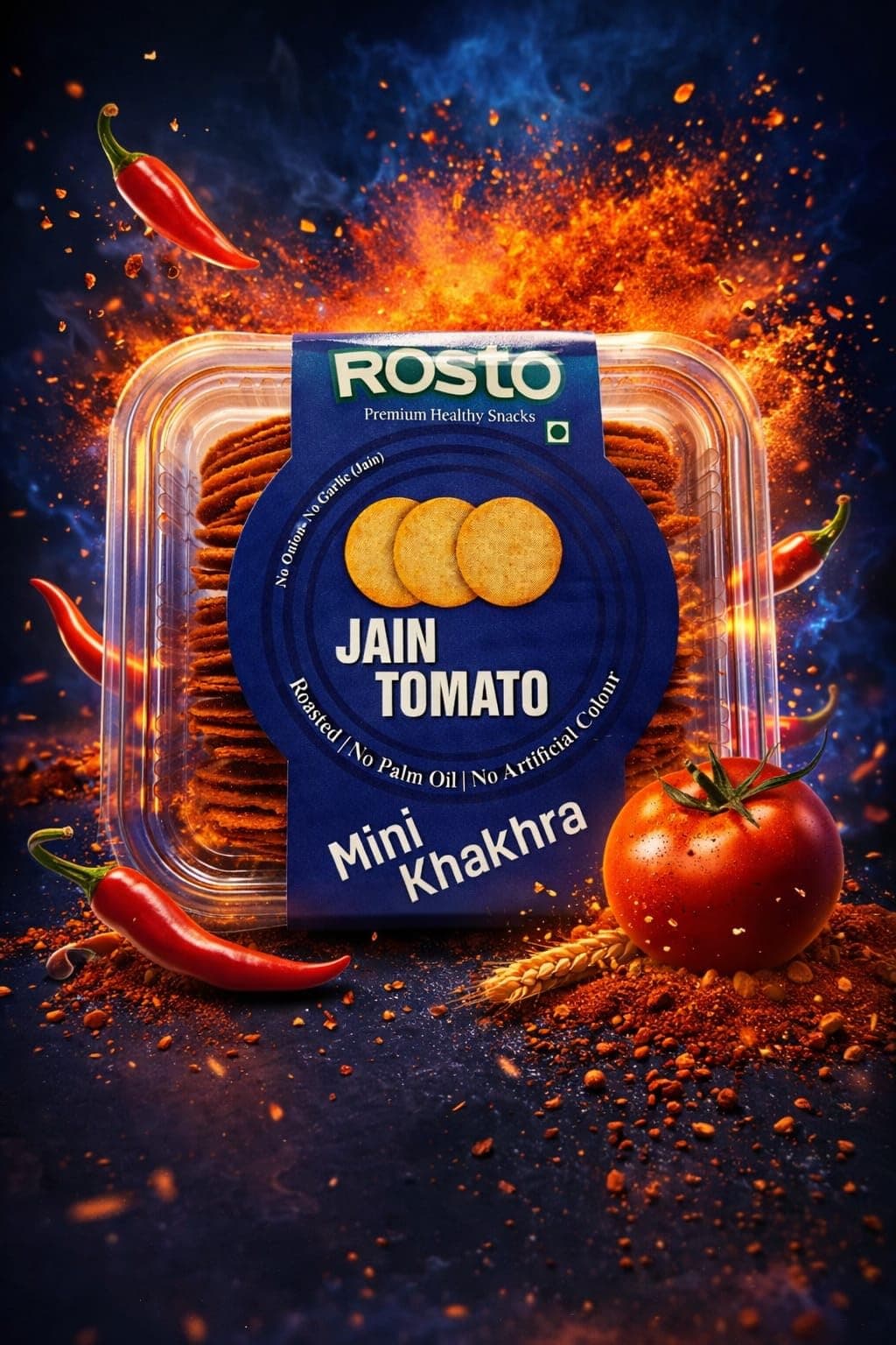 Rosto Jain Tomato Mini Khakhra, No Palm Oil, No Artificial Colour, No Onion No Garlic, 200 gm (Pack of 2) — image 2