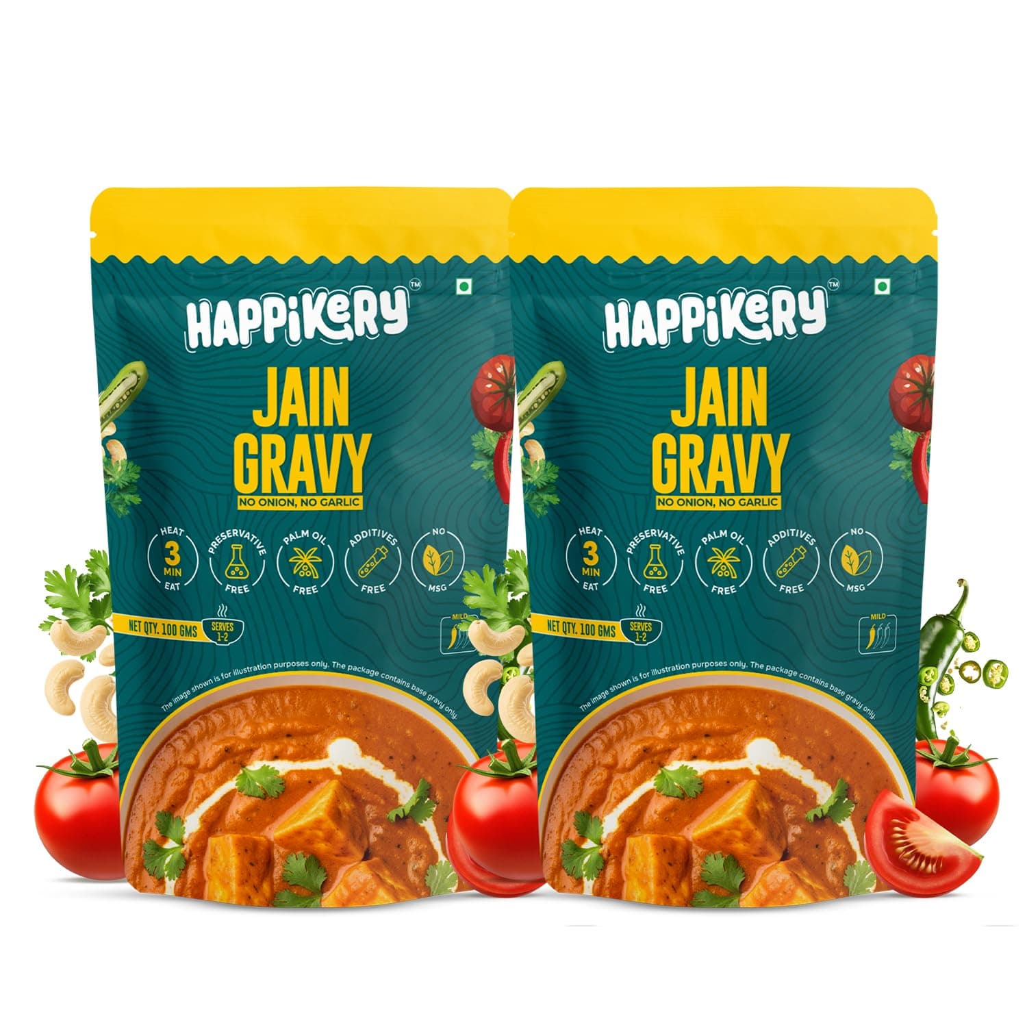 Happikery Gravy Mix -100g | No Preservatives | Upto 3-4 Servings | Quick & Easy Curry Mix | Ready To Eat in 3 Minutes | Jain Base Gravy | Pack of 2 — image 2
