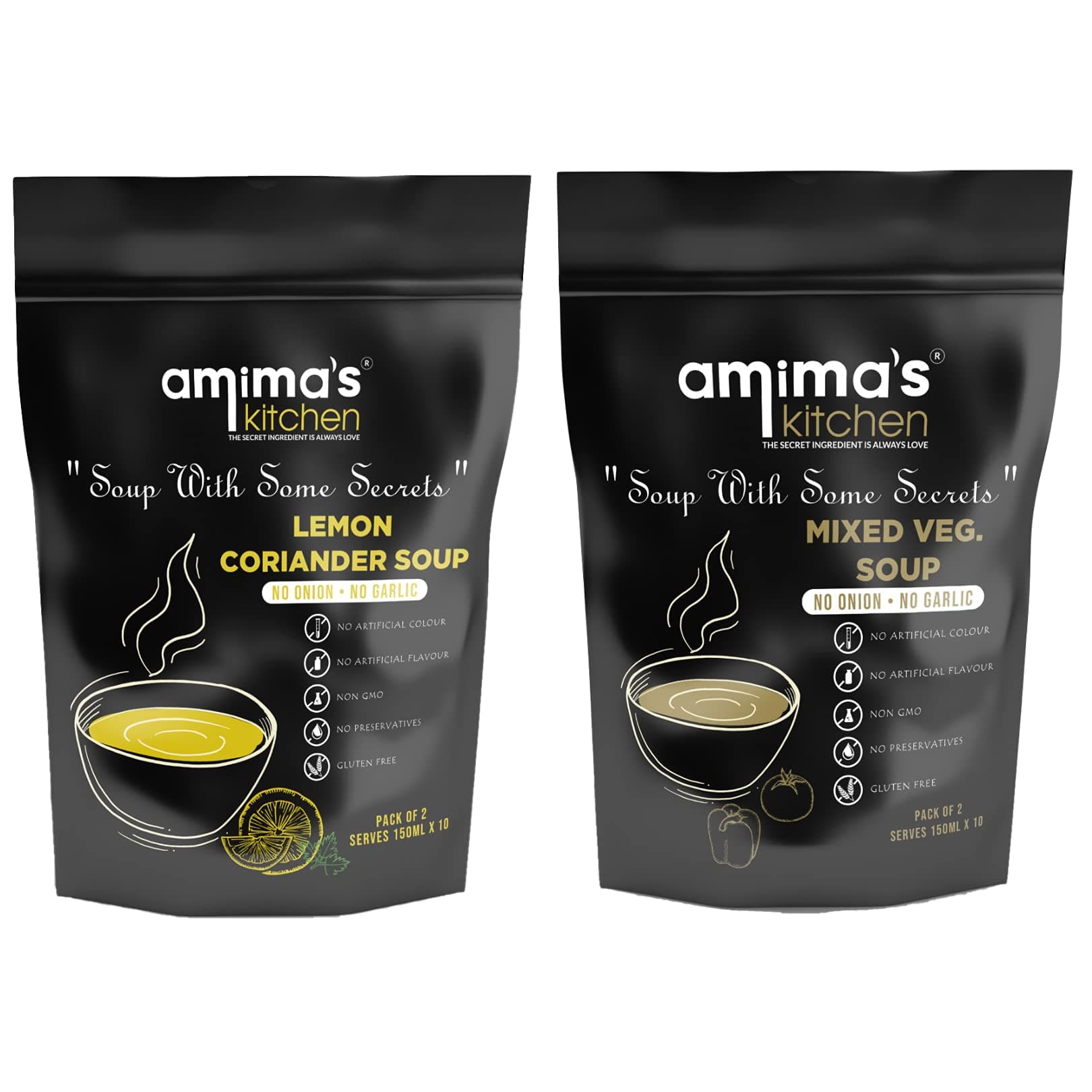 Amima's Kitchen Combo Of Lemon Coriander + Mixed Veg. Jain Soup (No Onion No Garlic) - 100 Grams (Pack of 2) | Instant Soup Mix Powder | Ready To Cook | No Artificial Flavour & Colour | Gluten Free | Non GMO | Healthy Soup — image 2