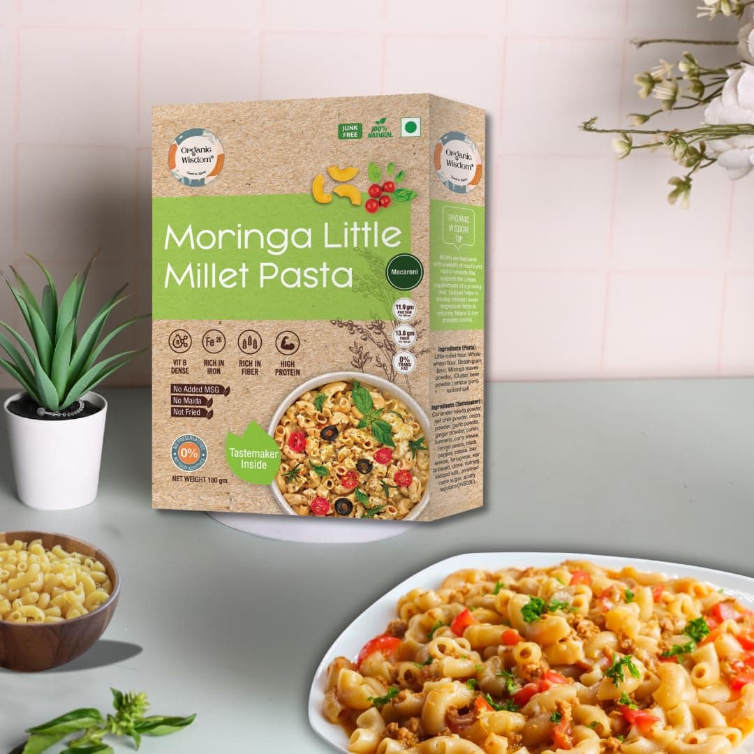 Organic Wisdom-Back to Roots Moringa Little Millet Macaroni, 180 g | Millet Pasta | No Maida, No MSG, No Refined Oil |Rich in Vitamin B & Antioxidants | No Maida, No MSG — image 6