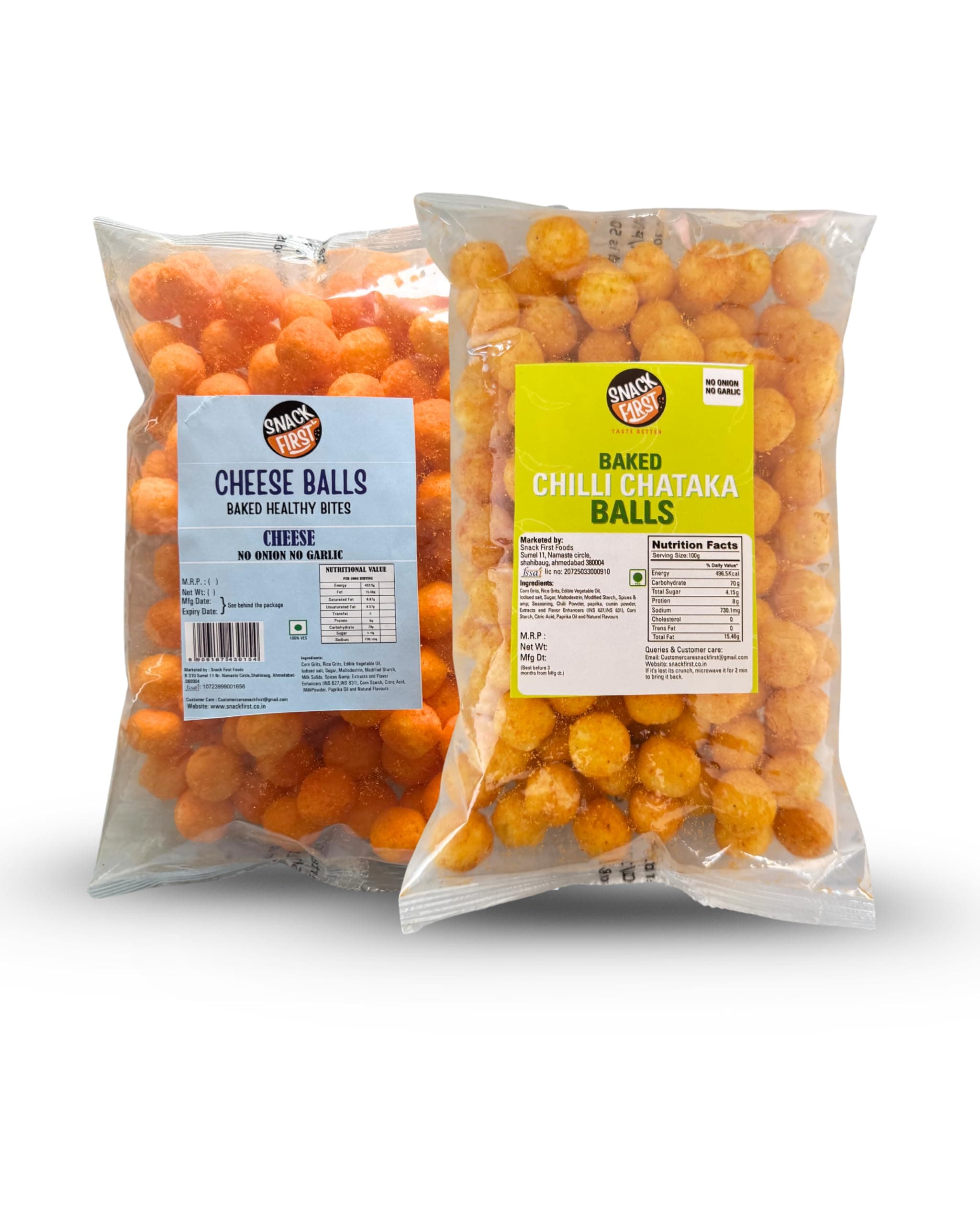 Snack First Baked Chilli Chataka Cheese Balls, Corn balls, Combo of 2, No Onion No Garlic, Jain, Puffed Snack, Corn Puffs, Healthy Snack, Namkeen, Each 80g — image 2