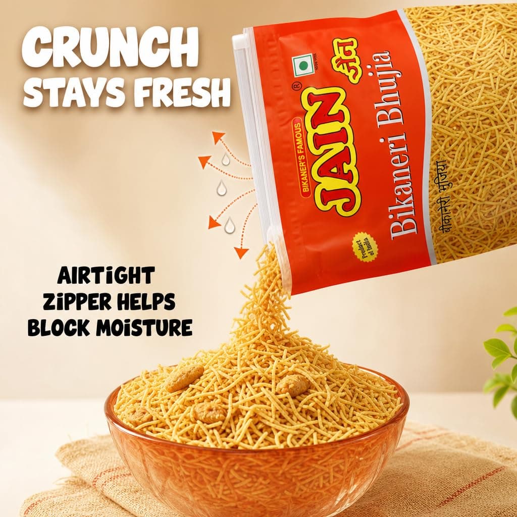 JAIN Bikaneri Bhujia, Size - 1Kg, Asli Bikaneri, Handmade, No Palm Oil, Zipper Pack — image 7