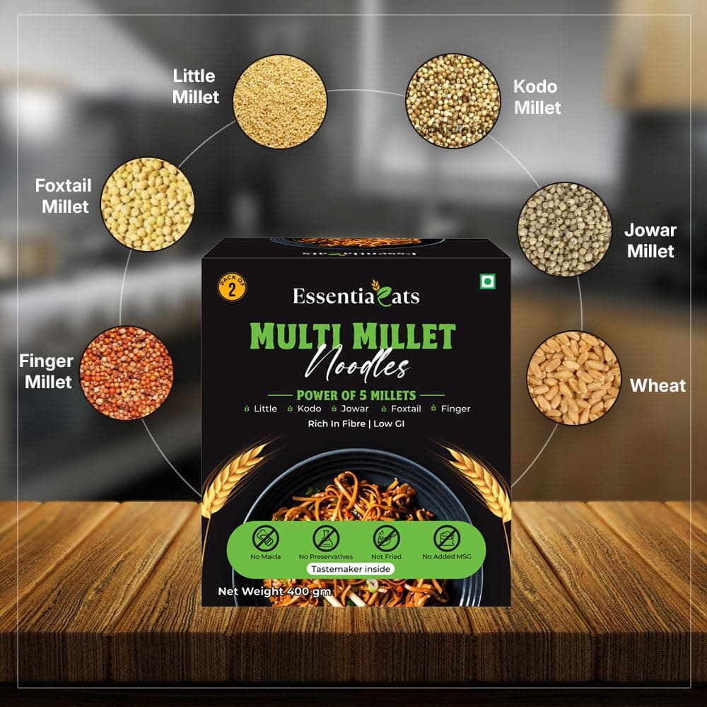 Essentiaeats Multi Millet Hakka Noodles Includes Tastemaker 400g Pack of 2, No Maida Not Fried No Preservatives No MSG Healthy Noodles Ready to Cook — image 4