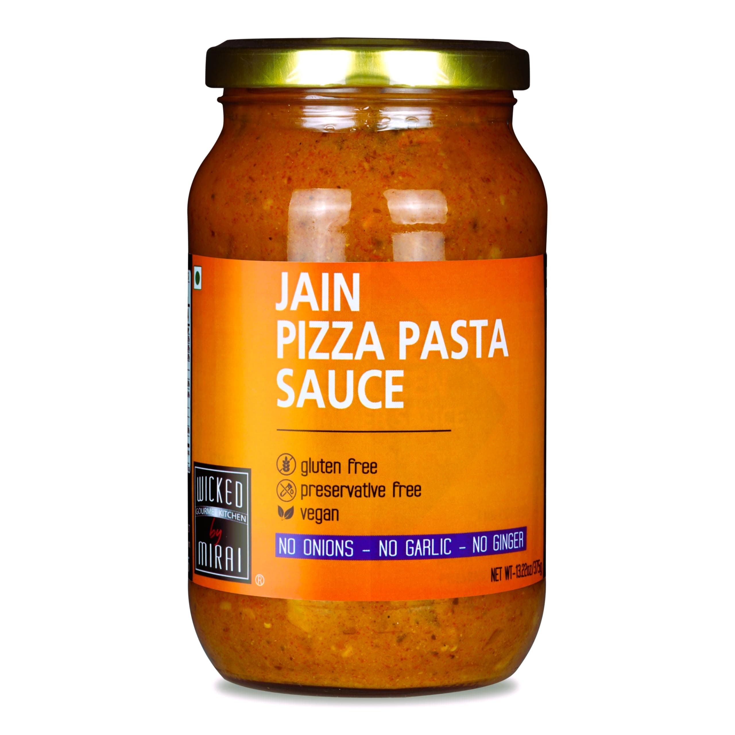 WICKED GOURMET KITCHEN by MIRAI® I Jain Pizza Pasta Sauce I Fresh Tomato & Basil Sauce I No Onions – No Garlic I Pizzeria style Sauce I Preservative Free – Gluten Free – Vegan I Nett Wt: 375g