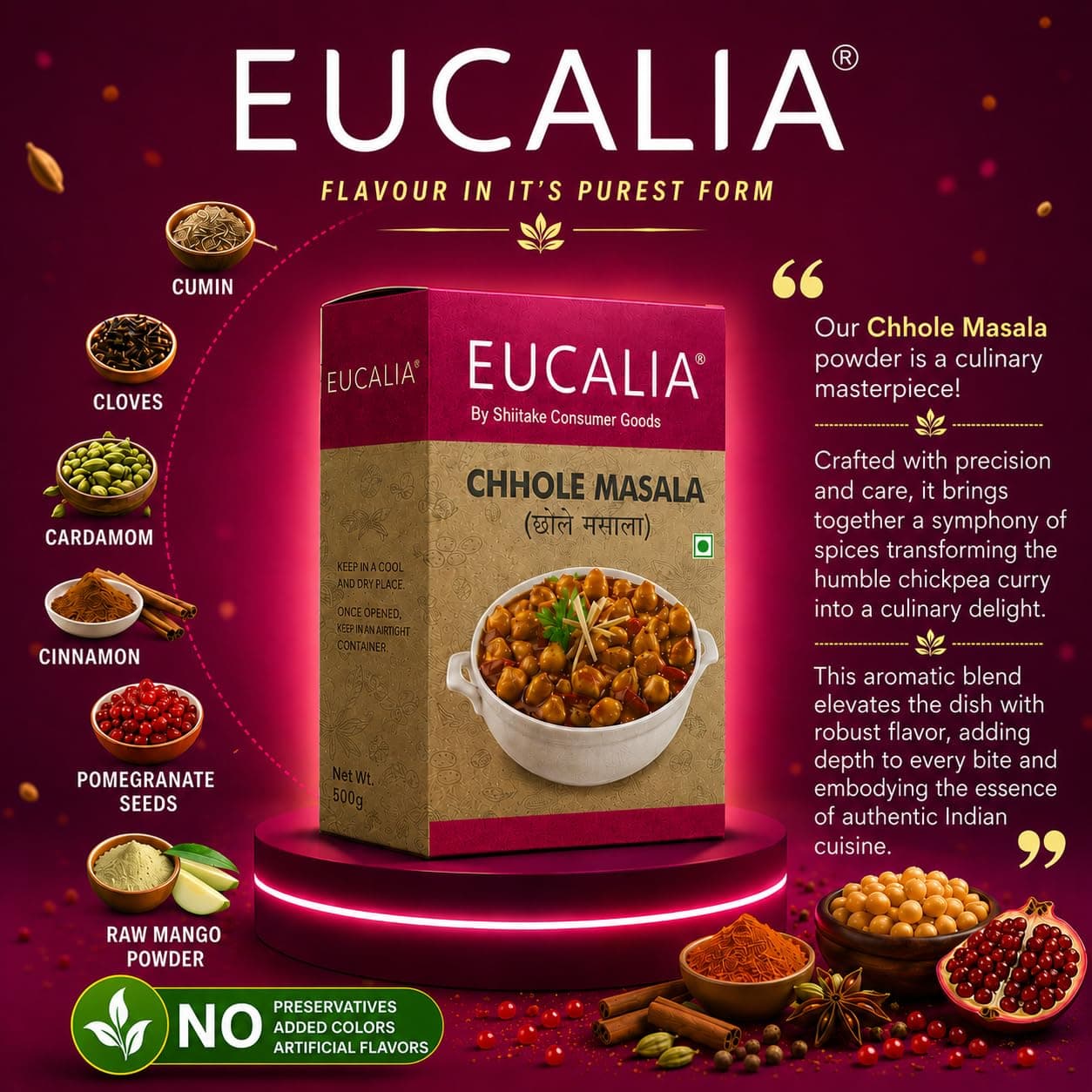 EUCALIA SATTVIK (No Onion No Garlic) Masala Range | Curry Powder (Sabji Masala), Biryani Masala, Garam Masala & Chhole Masala Combo (50g Each)| No Preservatives, No Added Colours, No Artificial Flavours — image 9