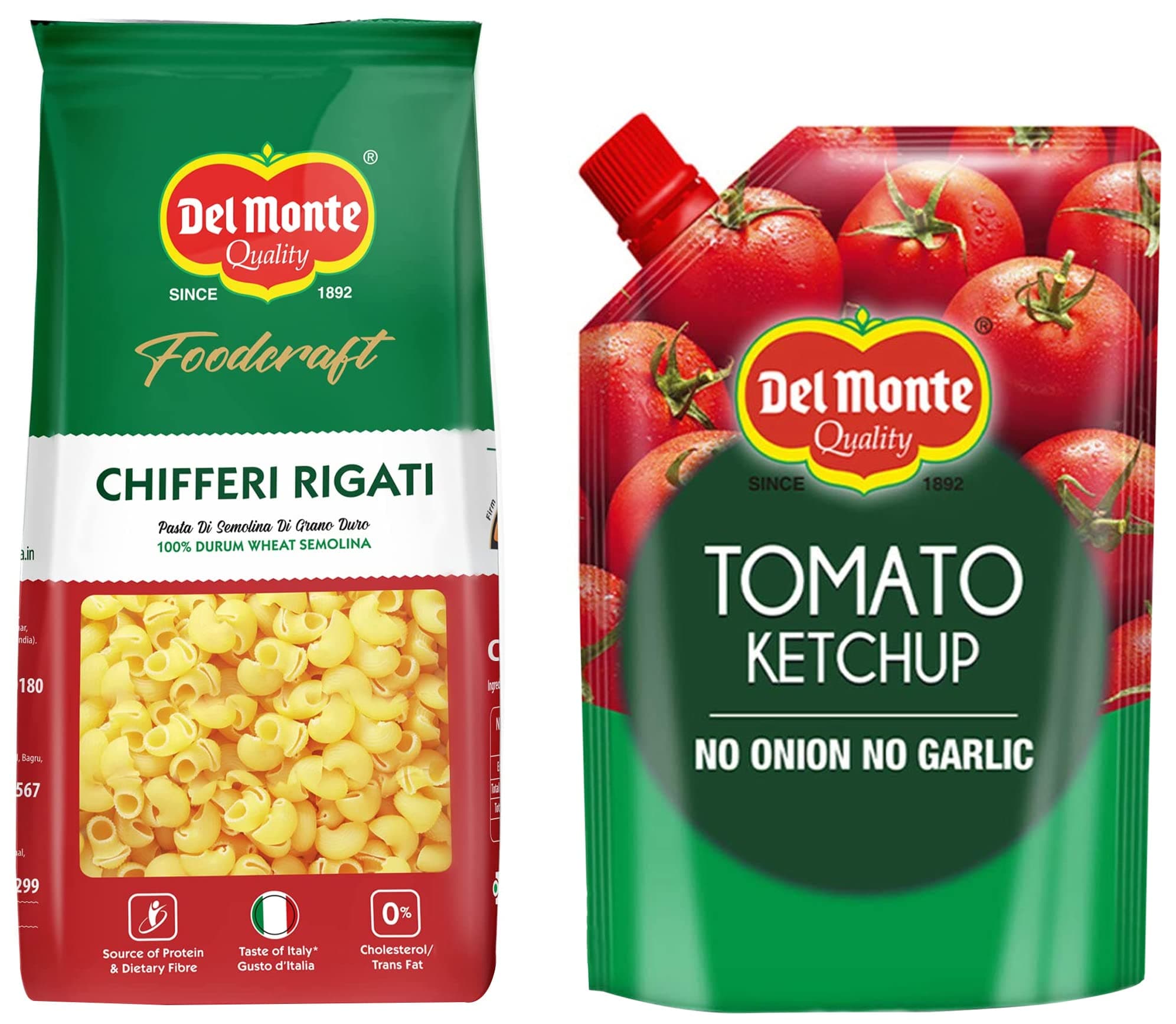 Del Monte Tomato Ketchup No Onion No Garlic Pouch, 950 g & Food Craft Elbow Pasta, 1kg