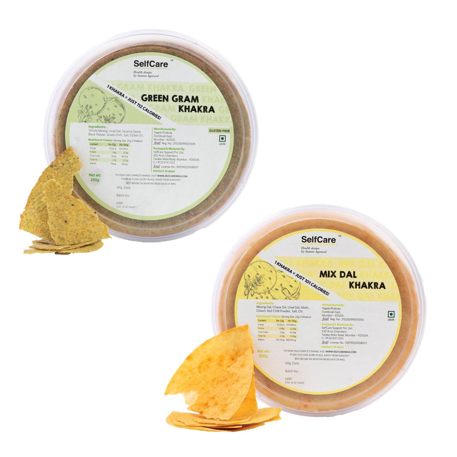 SelfCare By Suman Agarwal Mix Dal & Green Gram Khakhra - (Combo Pack) 250g each | Roasted-Crackers-Namkeen-Grocery | Crispy & Chatpata - Tae time - Eat with Dip | Gluten Free - Jain & Travel Friendly — image 2