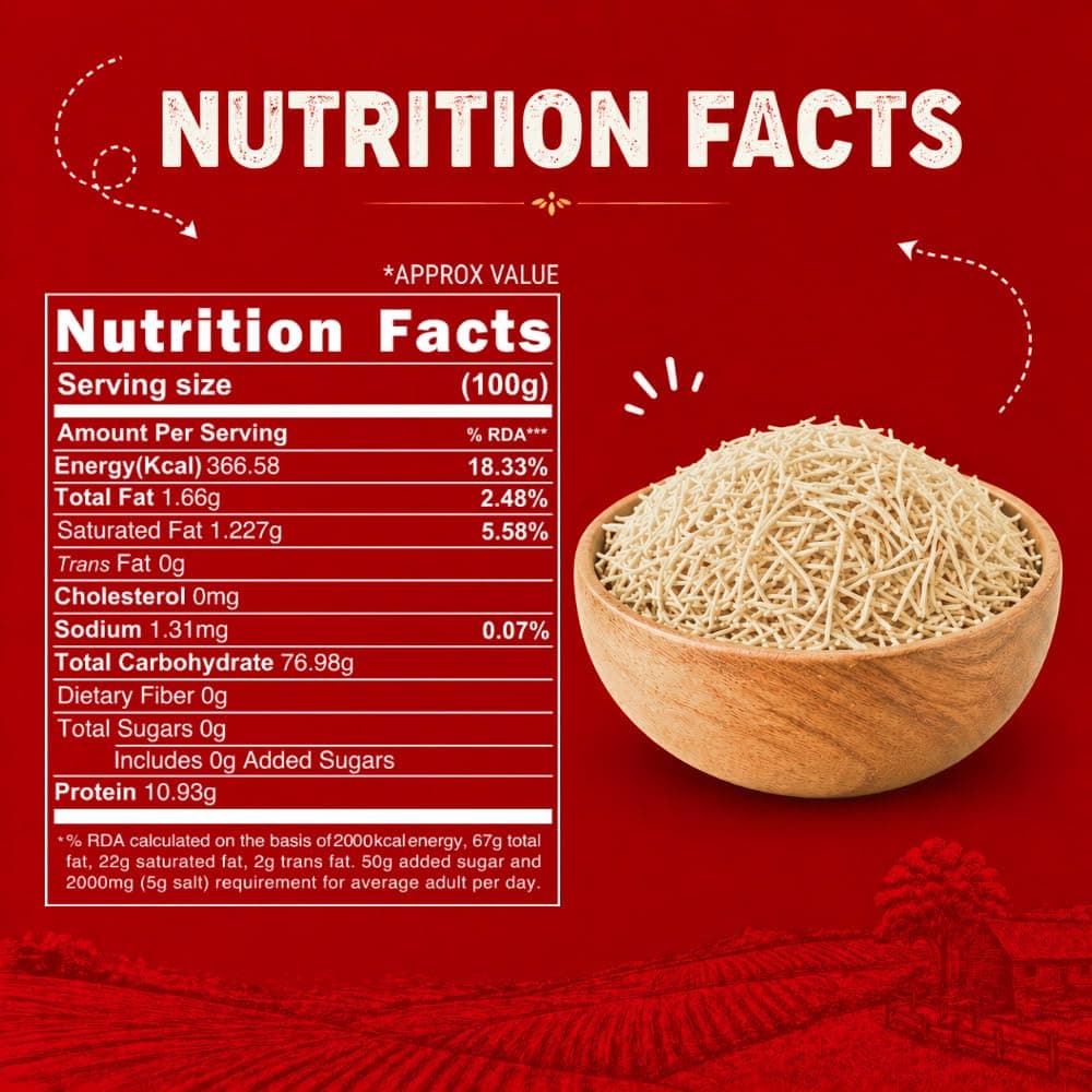 Mom’s Choice Shortcut Plain Vermicelli | 100% Suji | No Maida | 100% Pure Veg | Source of Protein | Cholesterol Free | Non-Sticky | Easy to Cook | No Artificial Flavours & Colours | Pack of 2 | 400g x 2 — image 3