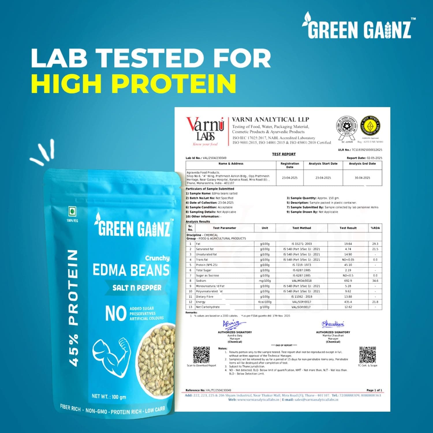 Green Gainz Roasted Edamame Salt n Pepper Flavour 100gm | Healthy Namkeen Snacks | Vegan | High Protein Snack | Weight Loss Friendly | No Palm Oil | Roasted, Not Fried — image 3