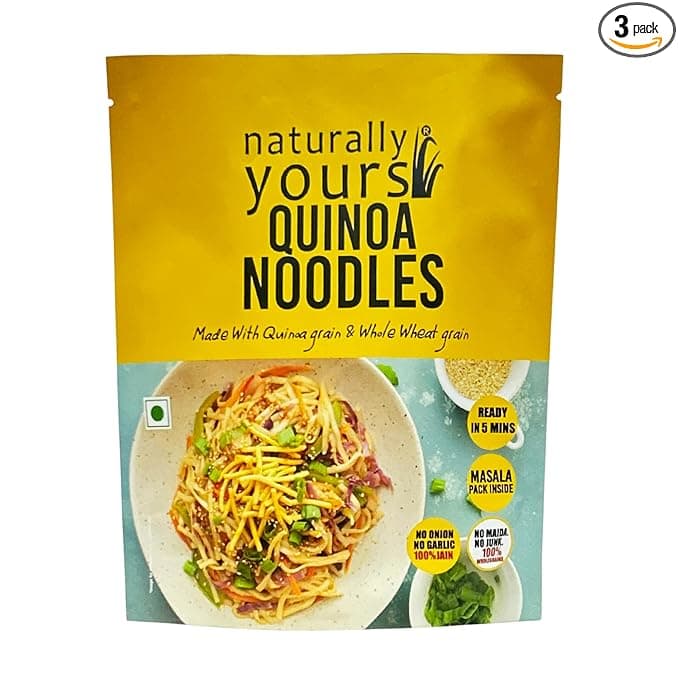 Naturally Yours Quinoa Hakka Noodles | Quinoa & Whole Wheat | No Maida, No Onion No Garlic, Jain Friendly, Vegan, Preservative Free, No MSG | High Protein & Fiber | Tastemaker Inside | 180g Pack of 3