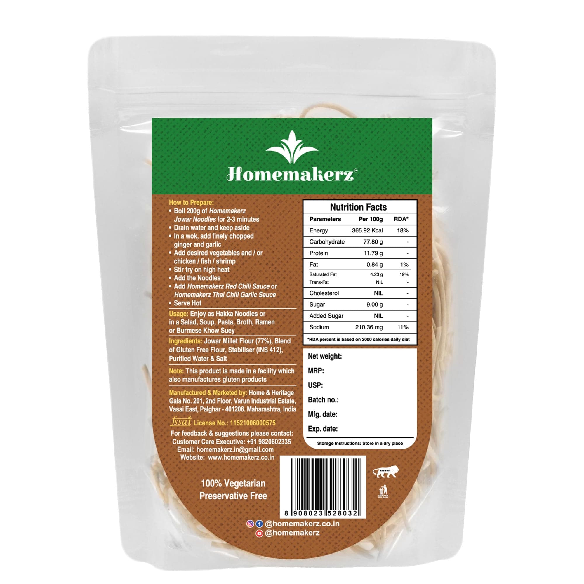 Homemakerz Multigrain & Jowar Millet Noodles, Natural, Preservative, Gluten & Fat Free, Not Fried & No Oil, Zero Maida & Wheat, Healthy & Tasty Hakka Millet Noodles (Pack of 2, 200g Each) — image 3