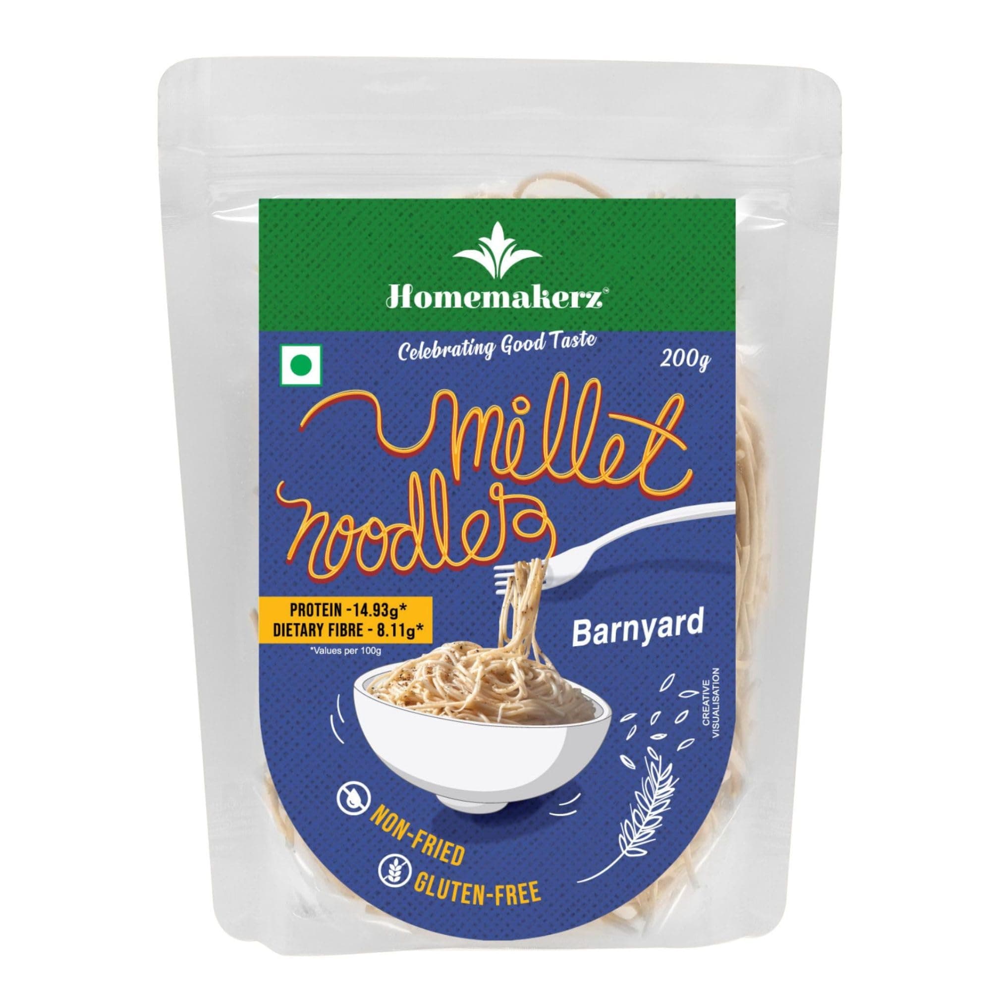 Homemakerz Banyard Millet Noodles, Natural, Preservative, Gluten & Fat Free, Not Fried & No Oil, Zero Maida & Wheat, Healthy & Tasty Hakka Millet Noodles With High Fiber, 200g
