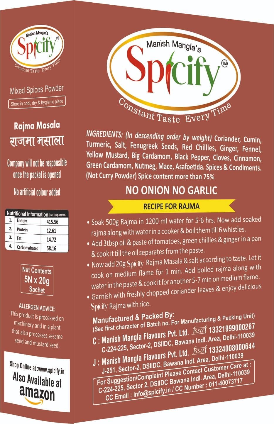 Spicify Rajma Masala - 100g | Ready to Use Instant Spice Mix | No Onion No Garlic No MSG | Authentic & Natural Spice Blend — image 3