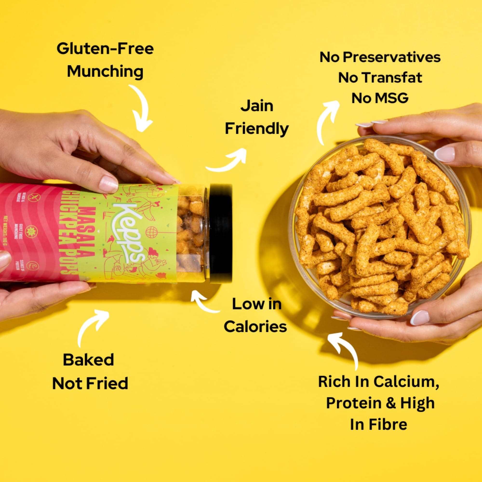 KEPPS Masala Chickpea Pops | Jain-Friendly Crunchy Snacks | Gluten-Free, High Fiber & Plant Protein | Never Fried, Low-Calorie, Guilt-Free Munchies – 110g — image 4