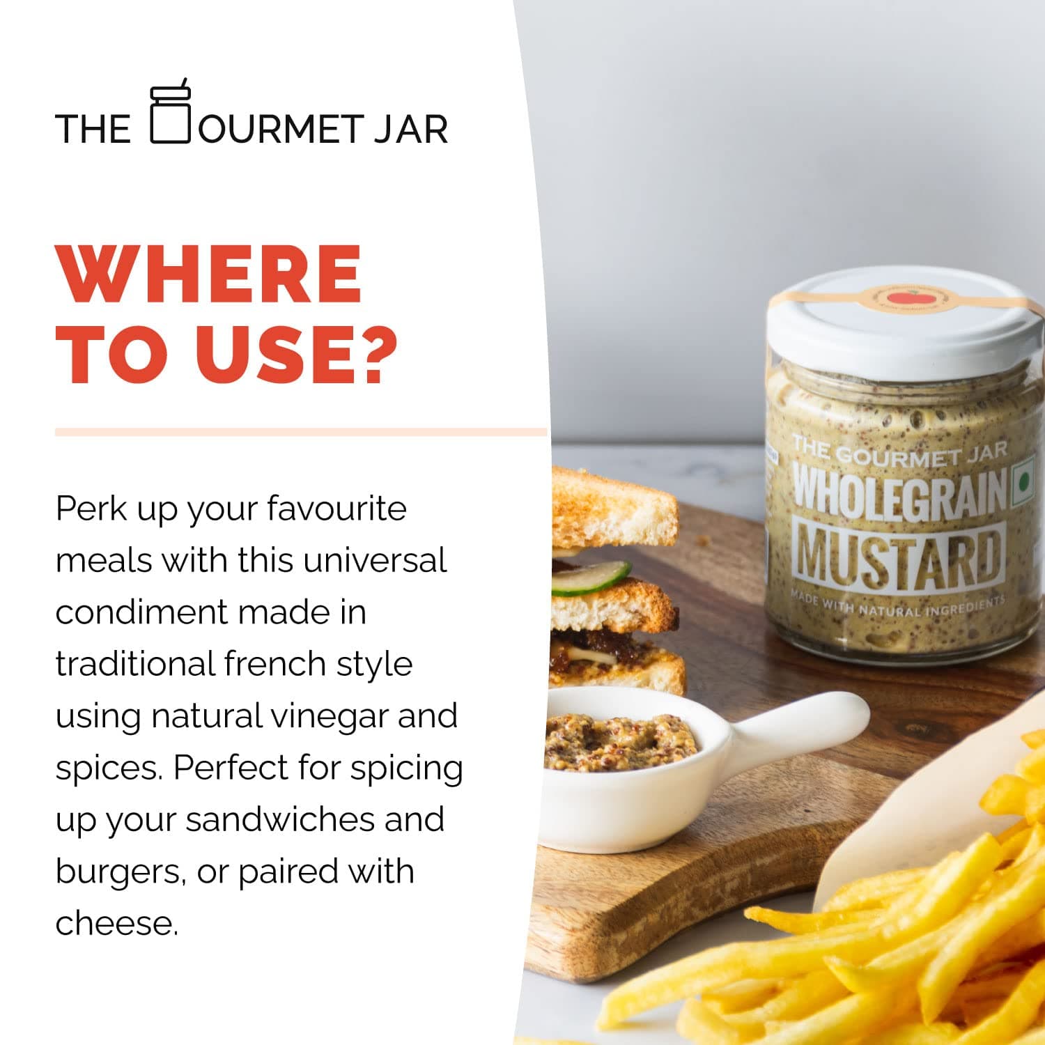 The Gourmet Jar Wholegrain Mustard| 170g| 100% Natural, No Preservatives, No Artificial Colors, No Artificial Flavouring agent| No Refined Sugar| Keto-Friendly| No Trans-fat| Traditional French style| Made with Red wine and Apple Cider Vinegar| Perfect condiment for your sandwiches, hotdogs and burgers| Pack of 1 — image 4