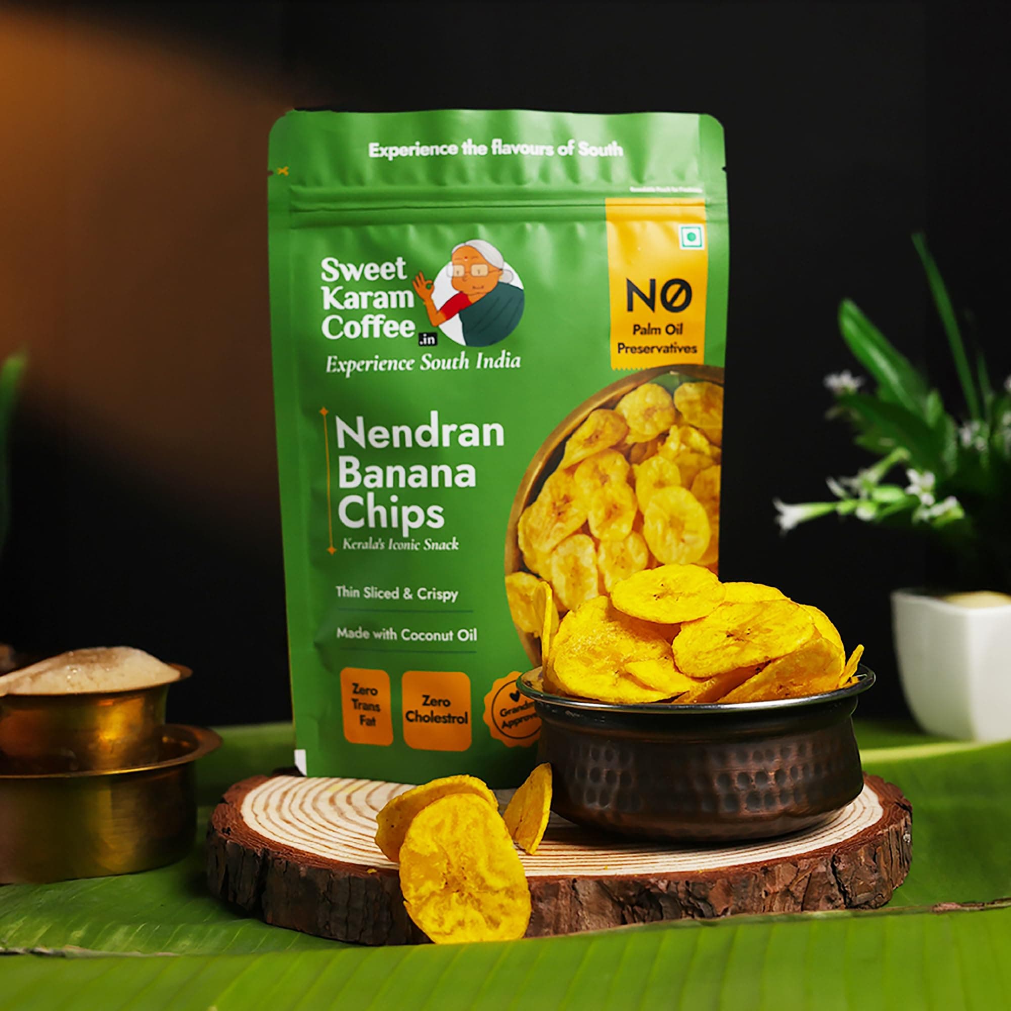 Sweet Karam Coffee Nendran Banana Chips – 95 grams | Made with 100% Coconut Oil | No Preservatives | Kerala Special Crispy, Thin Sliced Yellow Plantain Wafers | Healthy Tea Time Snack — image 3