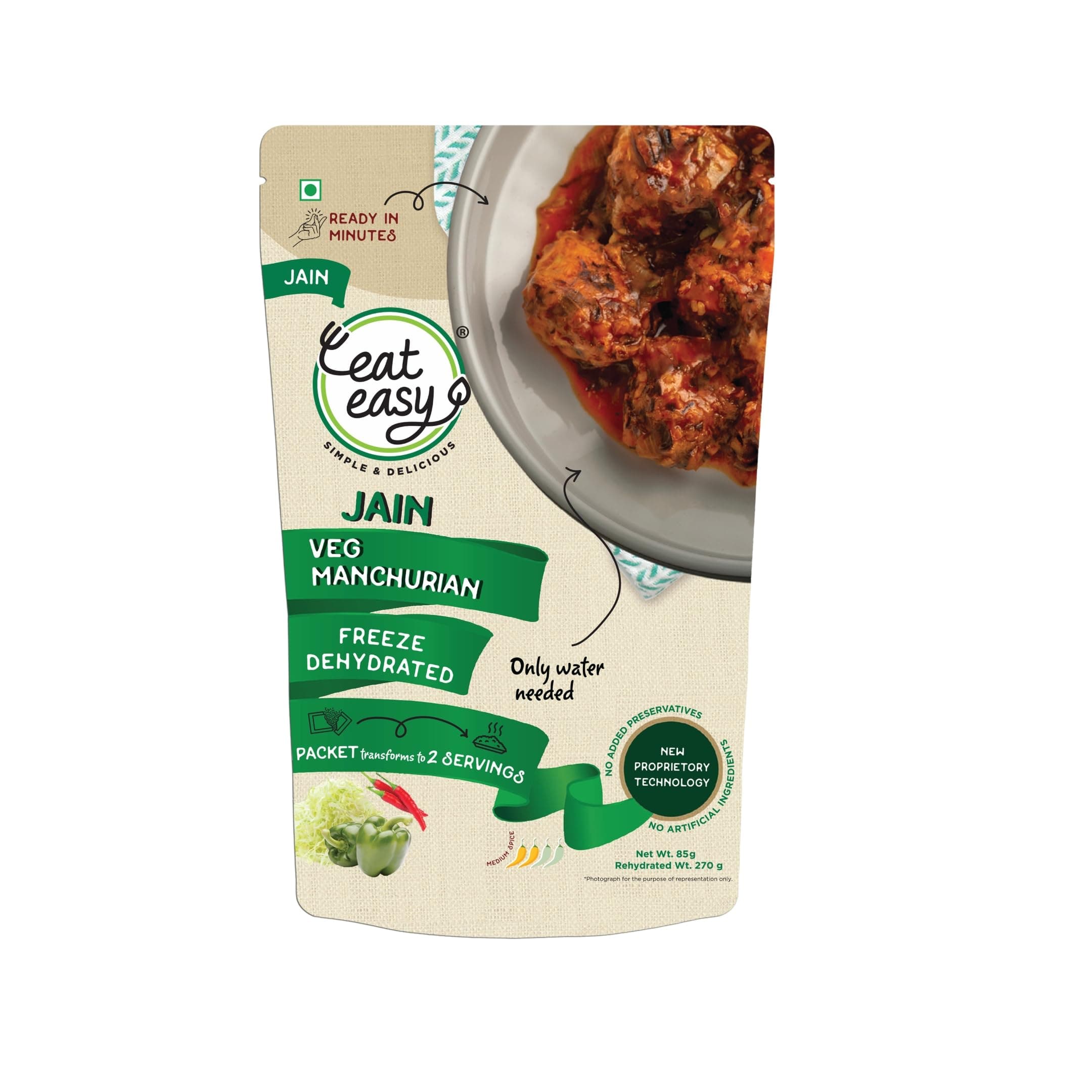 Eat Easy Instant Jain Veg Manchurian- 85gm(Pack of 2) | No Onion No Garlic, Just Add Hot Water | Freeze Dried Ready-to-Eat Indo-Chinese Meal | Travel Food, Office Lunch, Camping, Hostel Meals — image 7