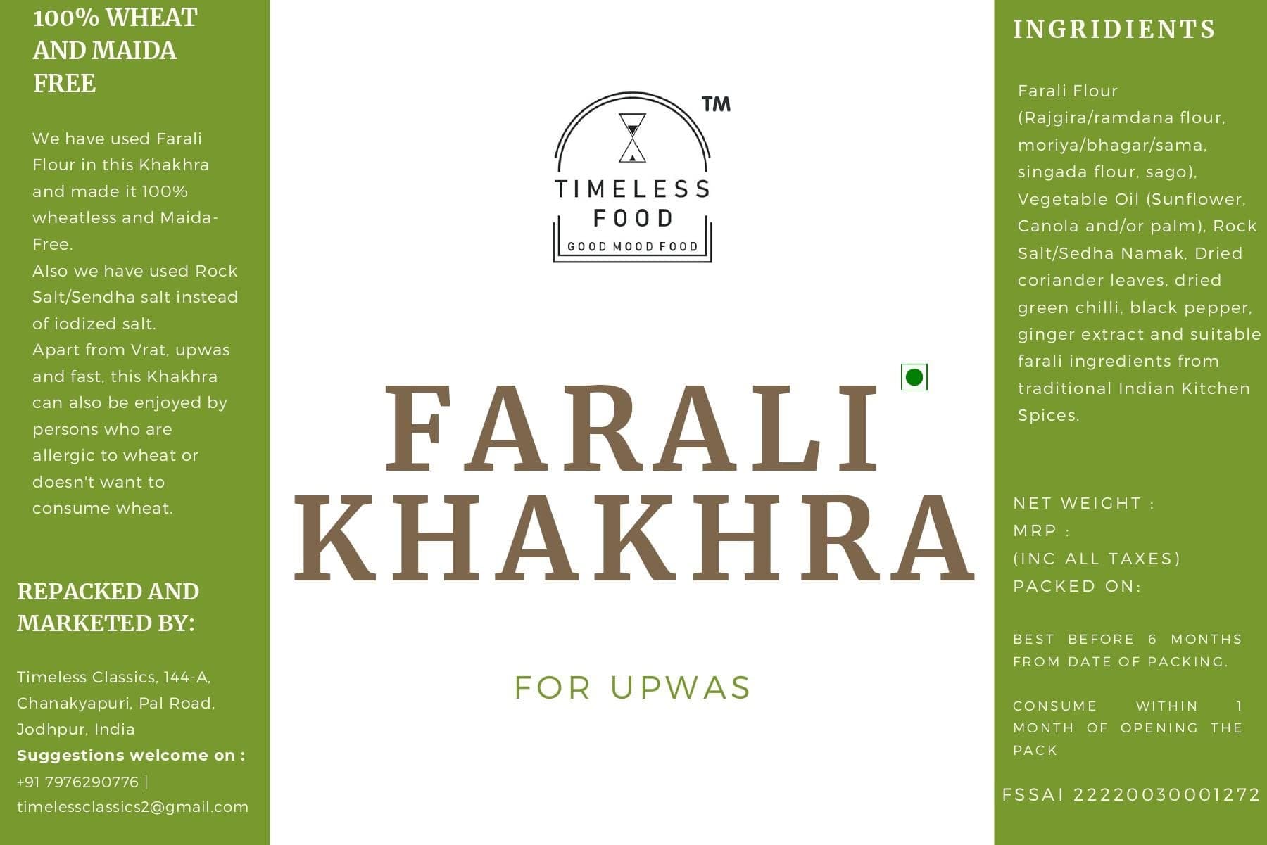 Timeless Food Farali Khakhra 200g | Wheatless Sahgar Khakhra for Upwas & Vrat | Fasting Snack | Healthy & Crunchy — image 2
