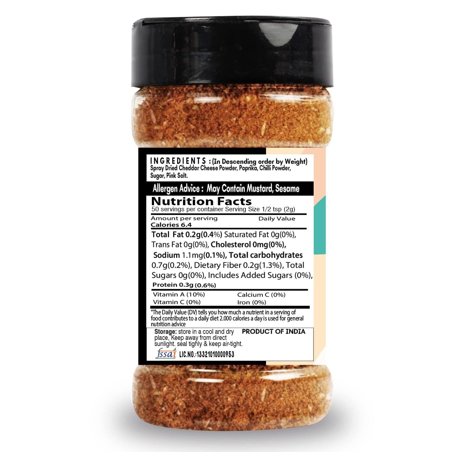 SARANZ Jain Taco Seasoning | No Onion No Garlic Mexican Spice Mix | For Tacos, Burritos, Wraps, Nachos, Fries, Pasta and Snacks | Vegan, Gluten-Free, Dairy-Free | 100g Sprinkler Jar — image 2