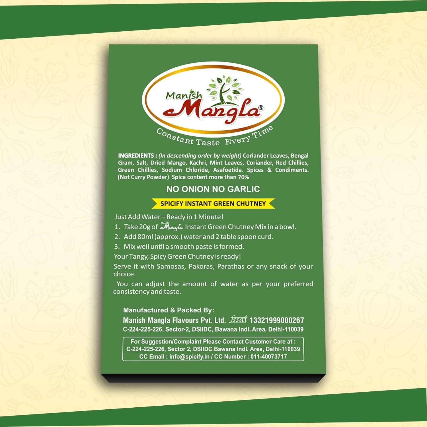 Manish Mangla Green Chutney Powder 100g | Instant Mint Coriander Chutney Mix | No Onion No Garlic | Fresh Hygienic Pack | Ready in 1 Minute — image 6