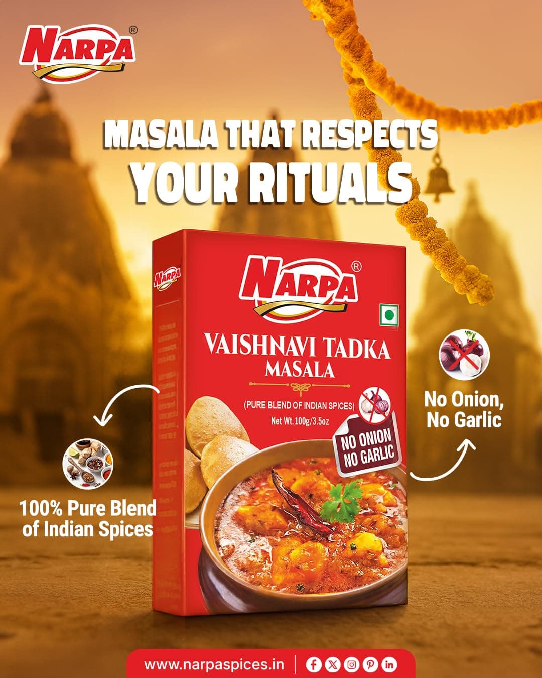Narpa Vaishnavi Tadka Masala 100g | No Onion No Garlic | Pure Satvik Masala for Indian Cooking, Pack of 2 — image 2