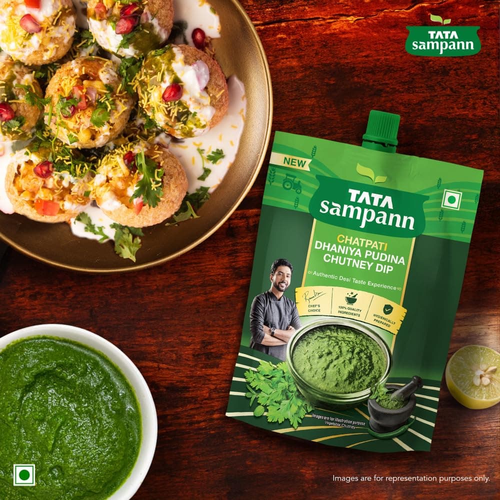 Tata Sampann Chatpati Dhaniya Pudina Chutney Dip, Made with Fresh Coriander and Mint, Tangy and Flavorful, Hari Chutney, Ready to eat, Pairs well with Parathas, Chaats & Snacks, 100% Quality Ingredients, Hygienically Prepared, 200 g — image 7