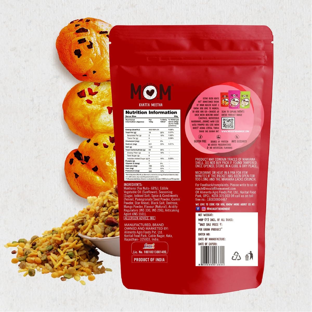 MOM - Meal of the Moment, Roasted Khatta Meetha Makhana (Pack of 2), 52g /64g - Gluten Free | Anti Oxidants | MSG Free | Zero Trans Fat | No added Preservatives and No Artificial Flavours | No Onion No Garlic — image 3