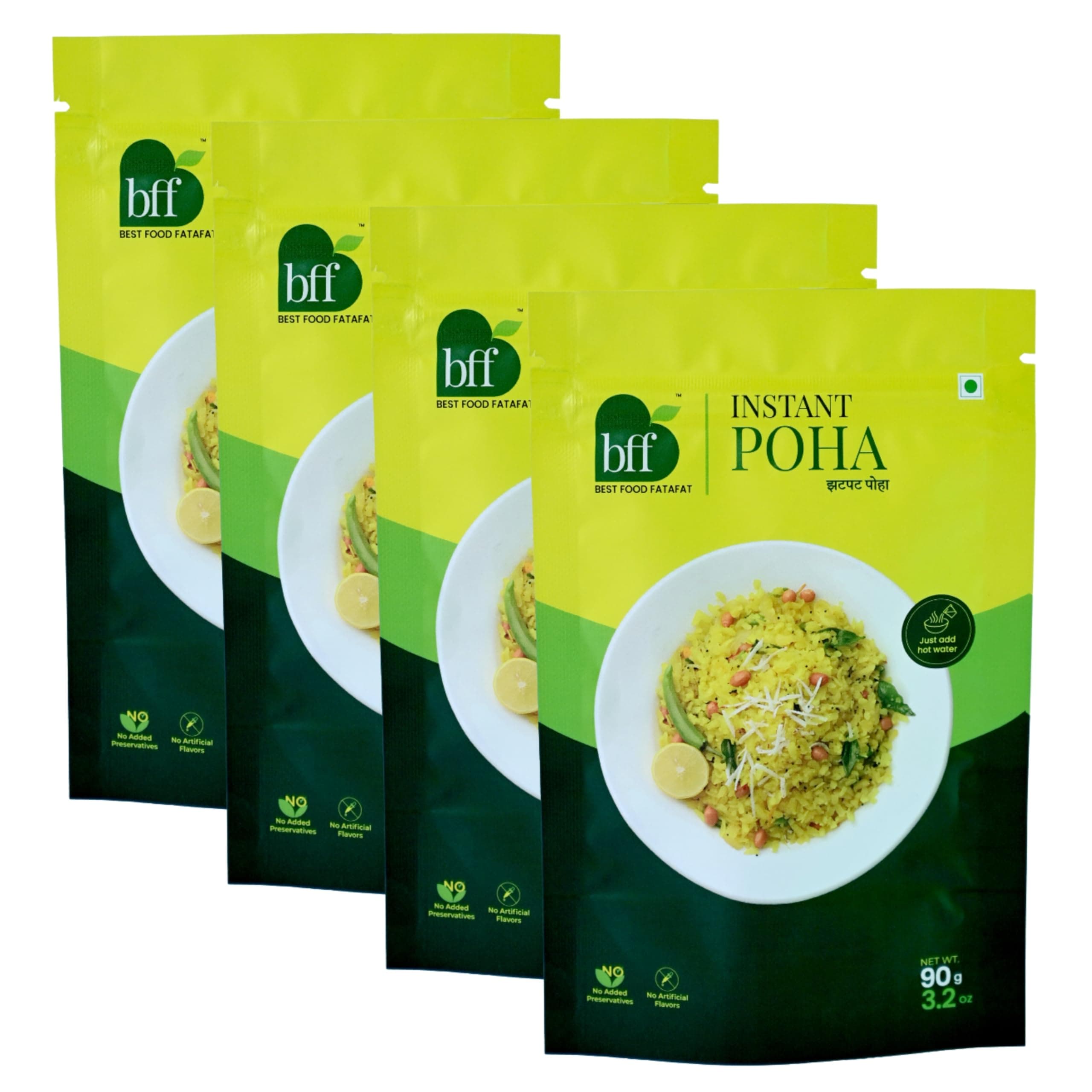 Instant Poha – Pack of 4 (90g Each) | Ready to Eat Indian Breakfast Mix | Just Add Hot Water | No Added Preservatives | Portable Pack for Travel, Office, or Home | Simple & Easy Meal Solution