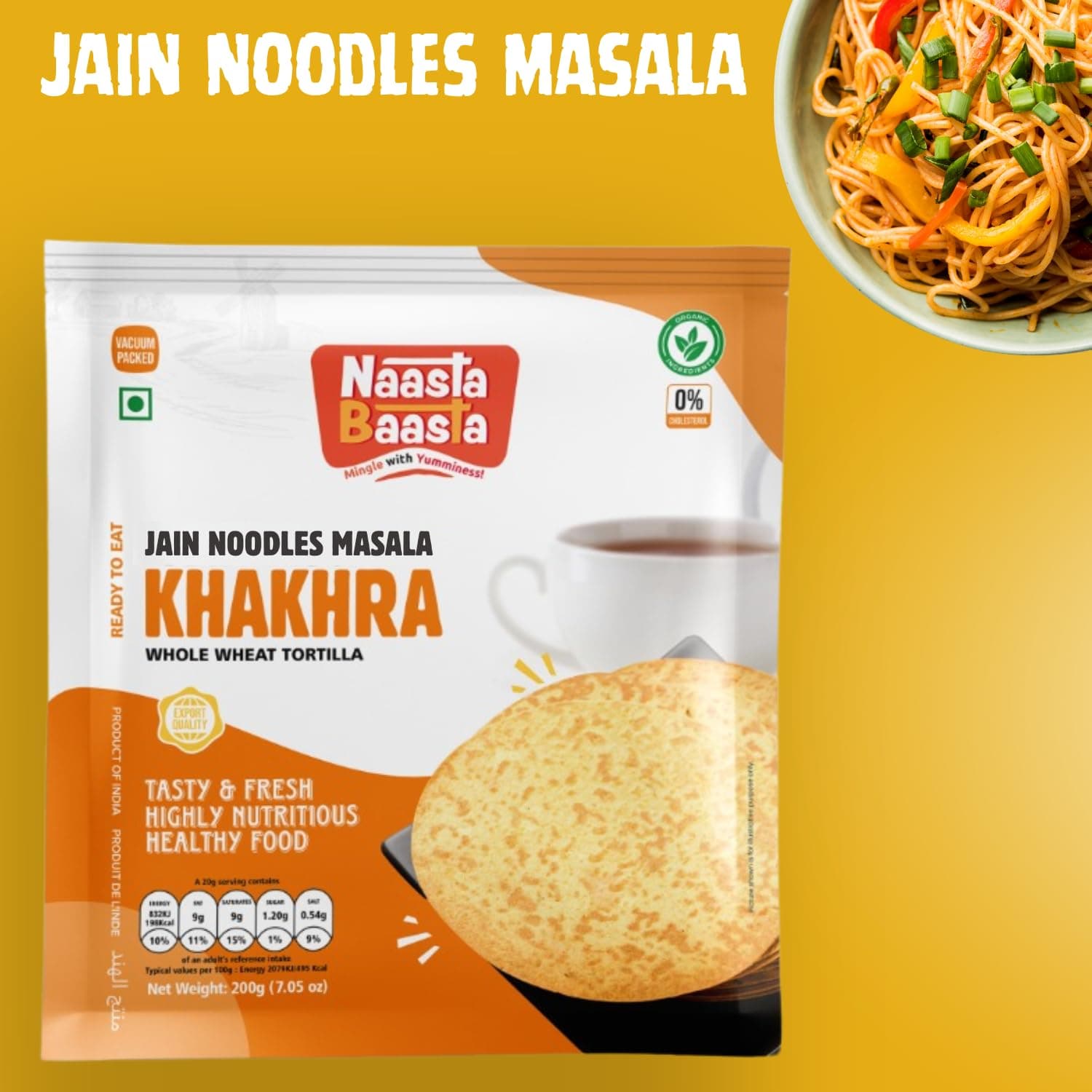 Naasta Baasta Jain Noodles Masala Khakhra - Savory, Crispy, Vegan, Pack of 4, Unique Flavor, Indian Snack 200g, Pack of 4 — image 5