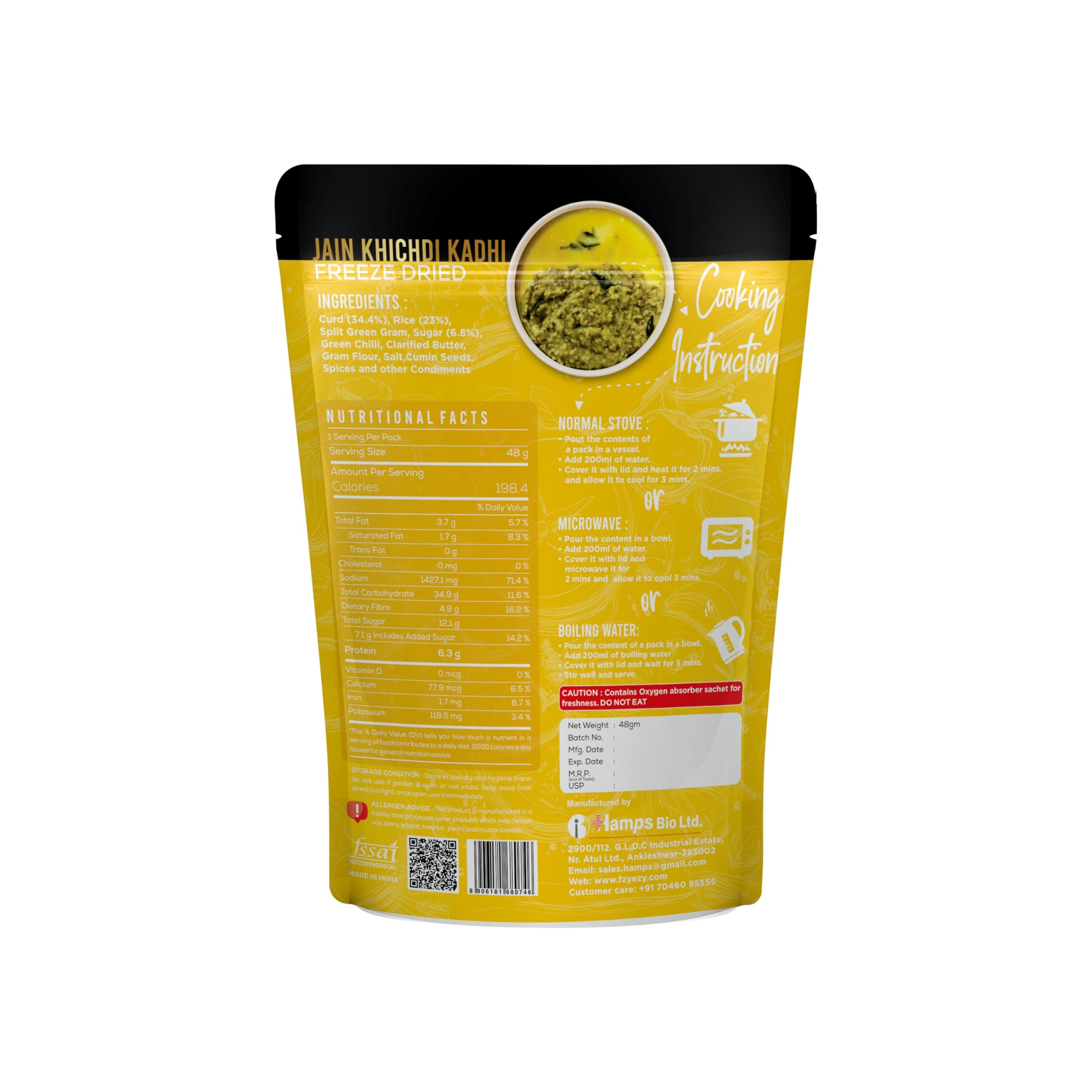 FzyEzy Freeze-Dried Jain Kadhi Khichdi | Instant Ready-to-Eat Meal | Pure Vegetarian | No Onion, No Garlic | Gluten-Free & Preservative-Free | Just Add Hot Water (48g) — image 2