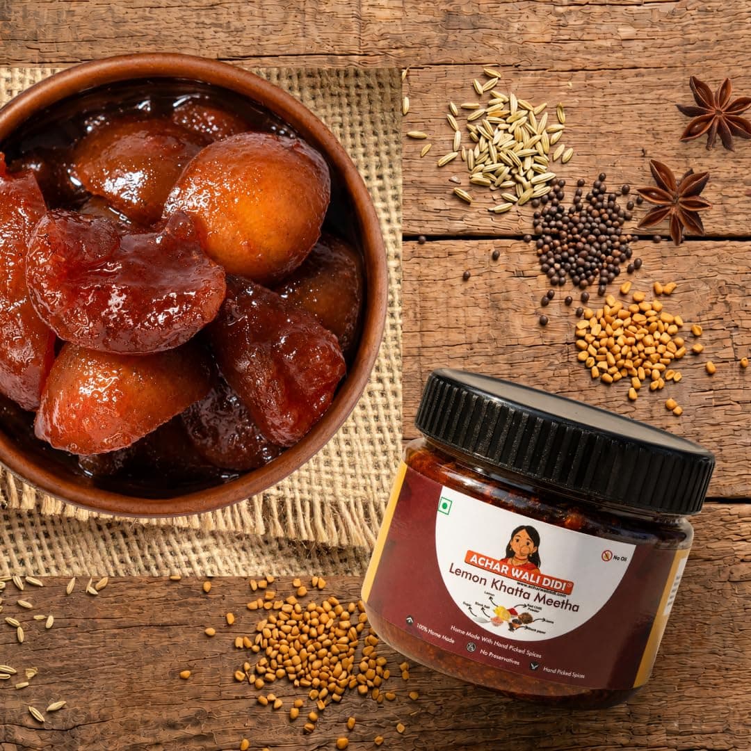 Achar Wali Didi Lemon Khatta Meetha Pickle | Homemade Oil-Free Nimbu ka Achar with No Onion or Garlic | Traditional Lemon Chunda Style Sweet & Sour Pickle | Didi's Taste, Indian (500g) — image 2
