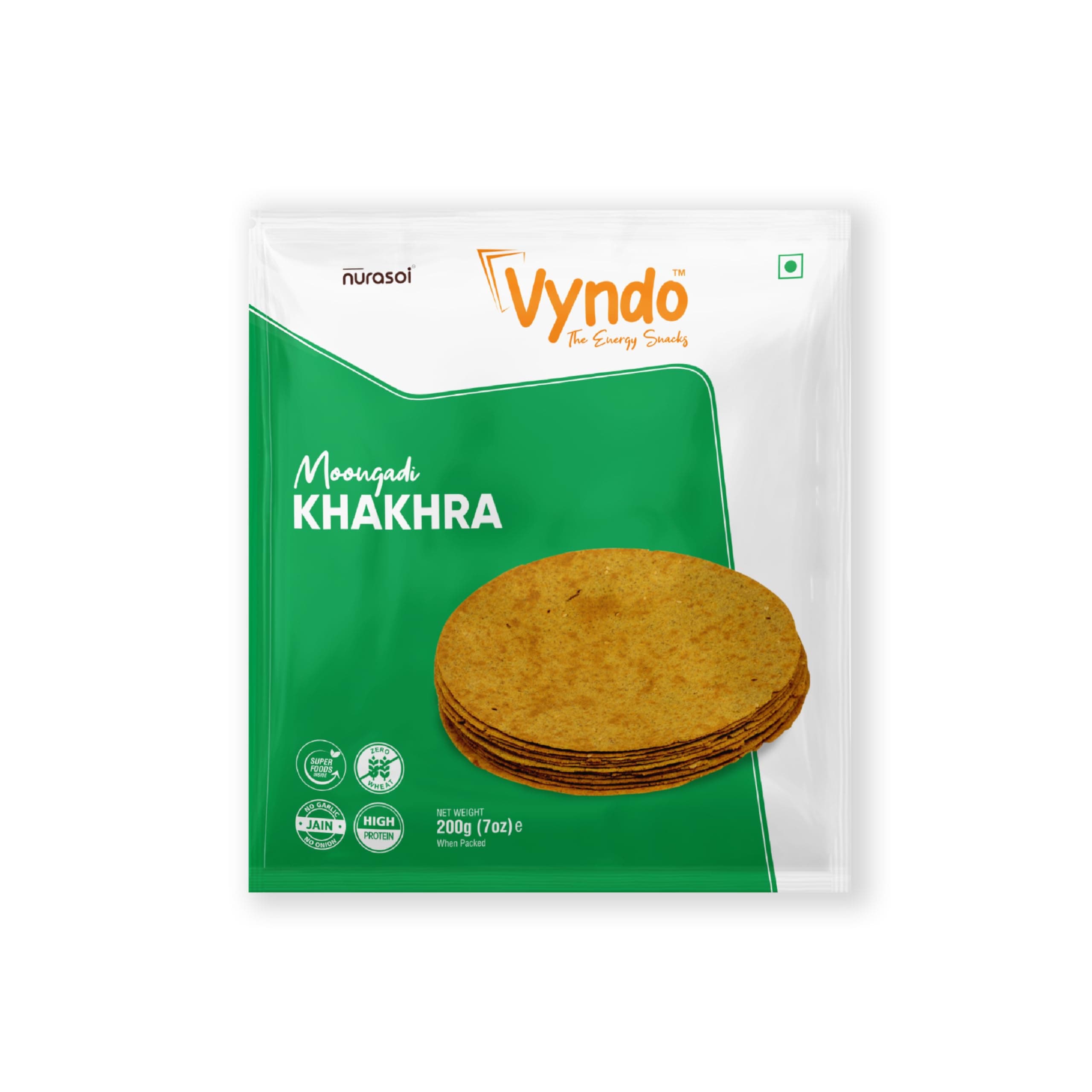 Vyndo Jain Khakhra Combo - Pack of 3 (200g each), Millet Snacks, Gluten Free, Healthy Snack Options (Plain Millet Khakhra, Chorafarli Khakhra, Moongdi Khakhra), No Garlic, No Ginger — image 7