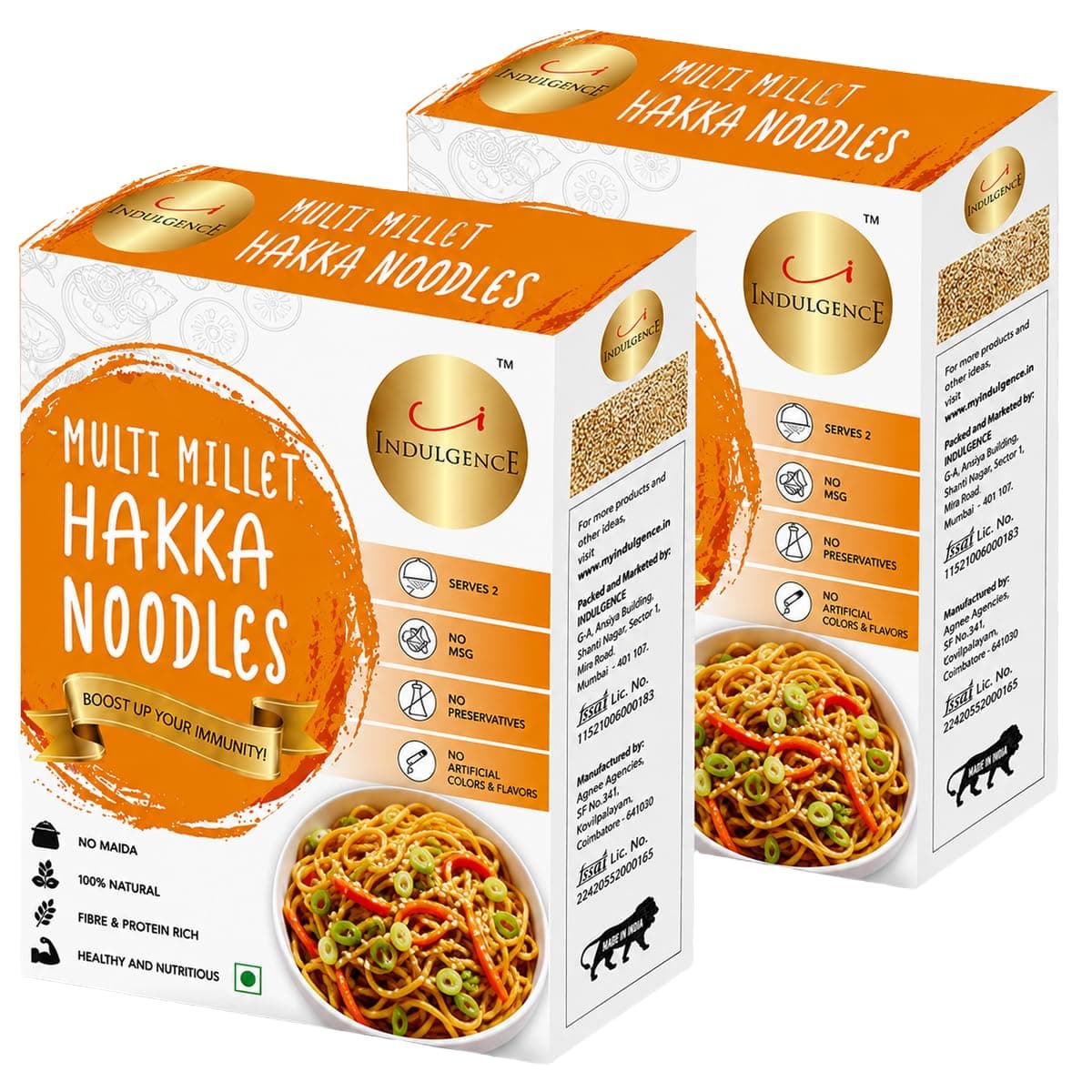 Indulgence No Maida Multi Millet Hakka Noodles | Healthy Millet Noodles for Nutritious Family Meals | High Fiber & Protein Rich | Naturally Supports Immunity | Pack of 2 (200g-Each) — image 2