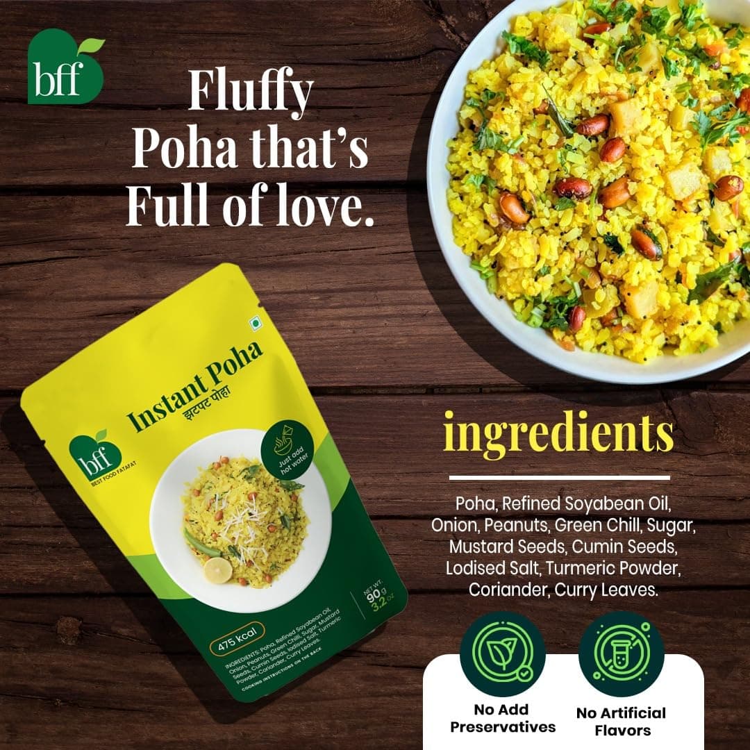 Instant Poha Pack of 2 (90g Each) | Ready-to-Eat Indian Breakfast Mix | Just Add Hot Water | Portable Pack for Travel, Office, or Home | Simple & Easy Meal Solution — image 4