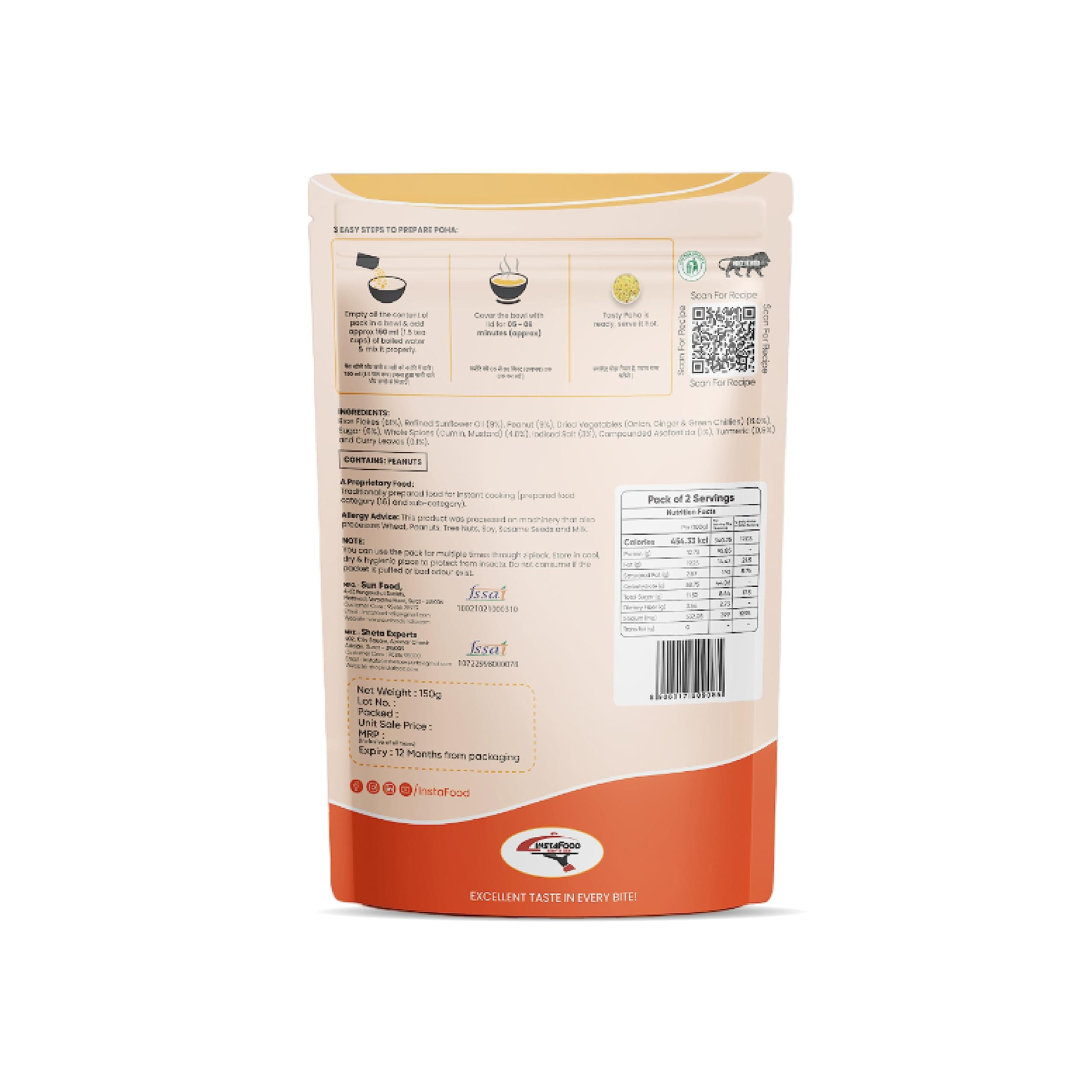 INSTAFOOD Breakfast Poha | Ready to Cook Meal | 2-3 Servings | Pack of 1 (150g) | After Cooking Gets 300GM to Serve | Zip Lock Packaging | Vegetarian Meal | Just Add Water and Cook — image 2