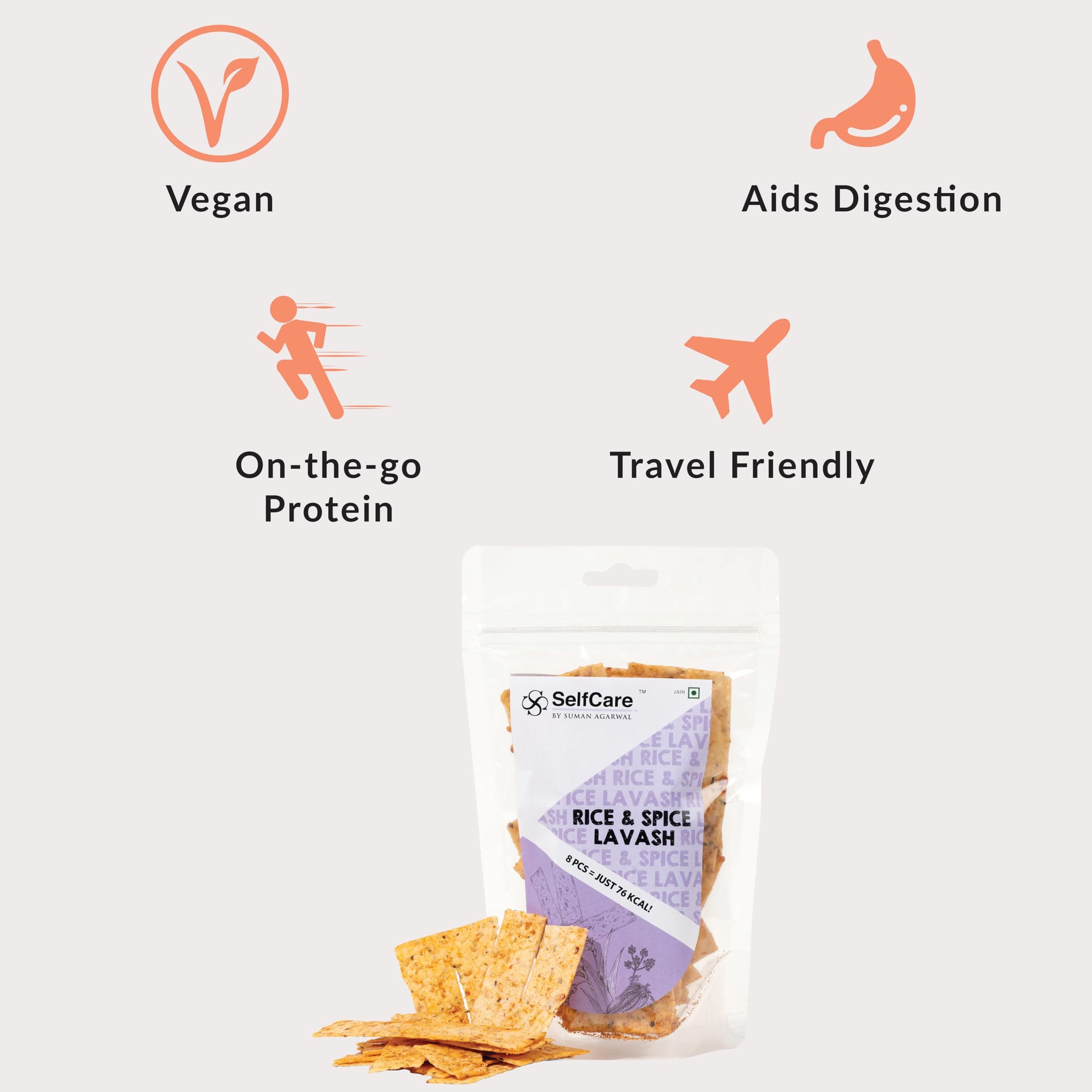SelfCare By Suman Agarwal Roasted Rice & Spice Lavash - 100g (Pack of 1) | Healthy-Snacks-Namkeen-Grocery | Crispy - Tea time - Eat with Dip | Jain & Travel Friendly - Vegan | No Added Preservatives — image 3