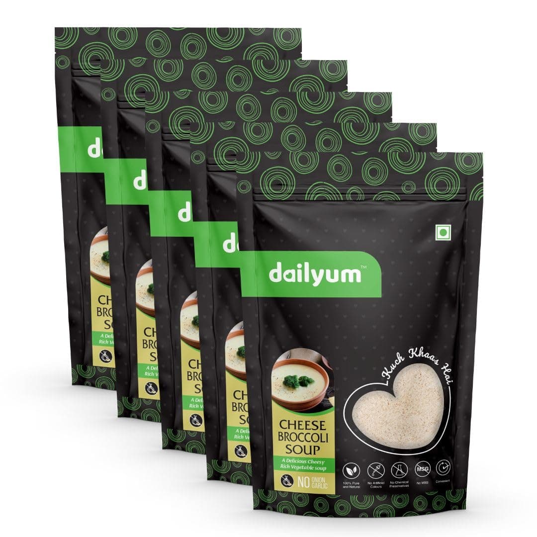 Dailyum Premium Instant Cheese Broccoli Soup | No Onion No Garlic | Pack of 5 | Ready To Eat Instant Soup |100% Natural | No MSG | Serves 5 * 4 | 50g Each | Jain — image 2