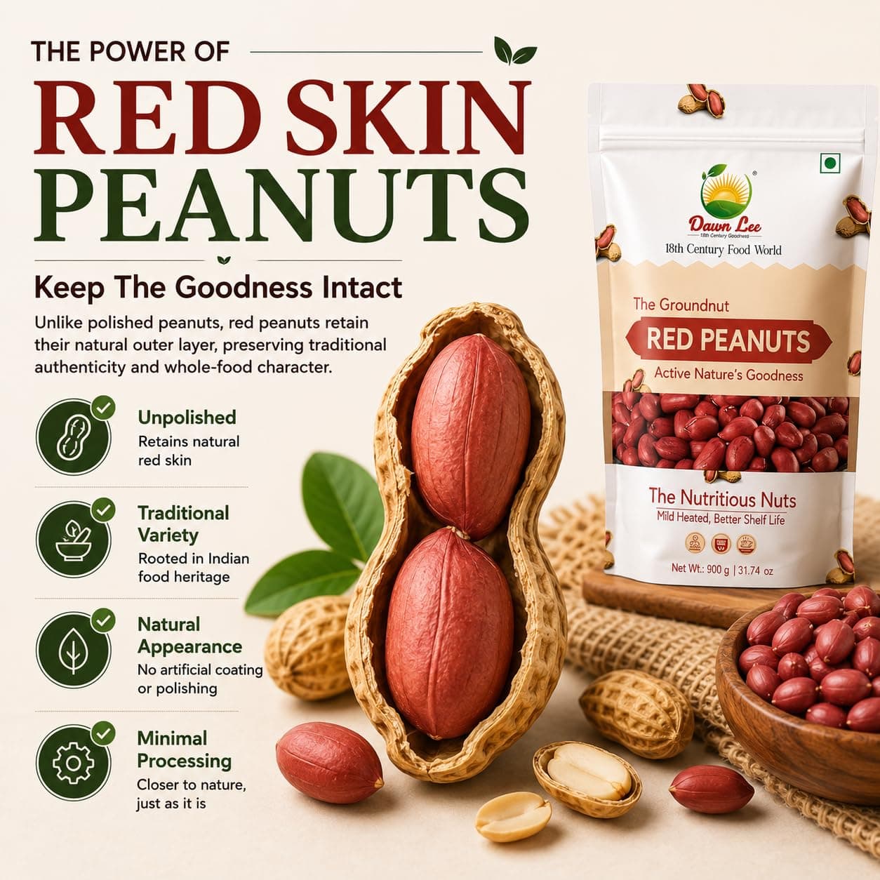 Dawn Lee Raw Red Peanuts 400g | Desi Moongfali (Groundnut) | Natural Protein Snack | Gluten-Free Unpolished Singdana | Healthy Mungfali for Ekadashi, Navratri, Roasting & Chutneys — image 3