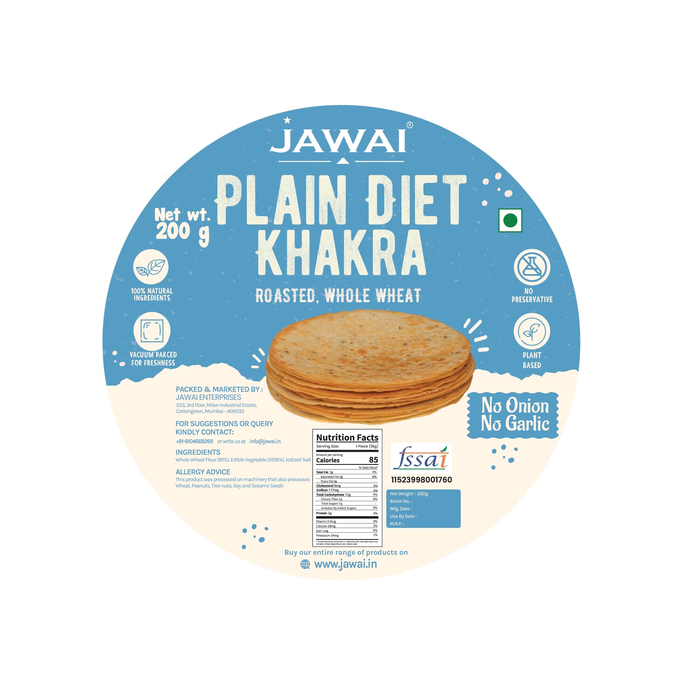 JAWAI ROASTED WHOLE WHEAT KHAKRA COMBO- Plain Diet Khakhra, No Onion - No garlic, Plant Based Roasted Snacks, Healthy Snacks, Vaccum Packed Indian Snack (Plain Diet Flavour),200 G — image 4